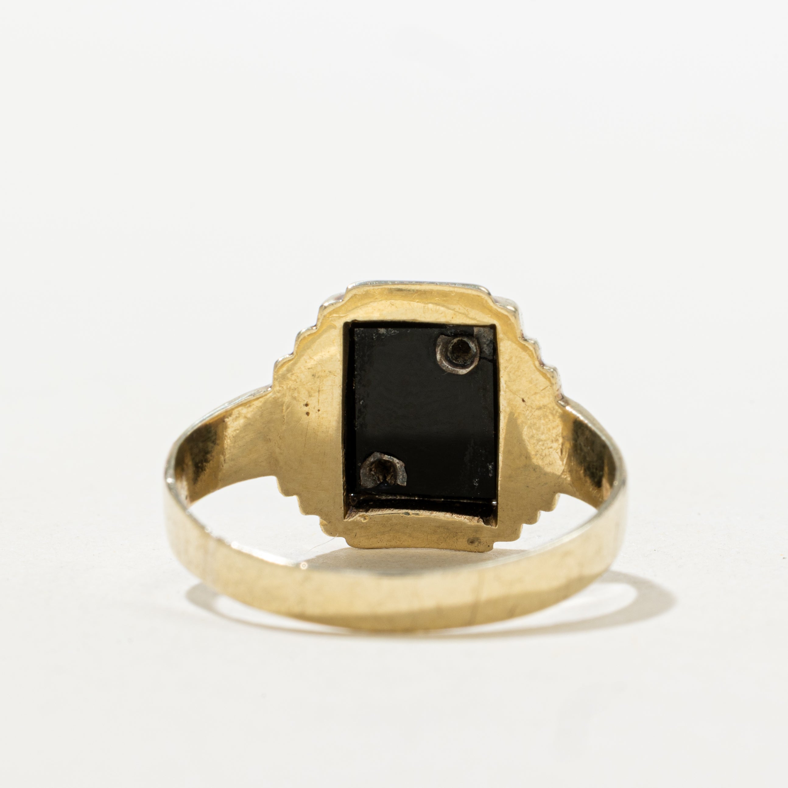 Onyx & Diamond Grooved Signet Ring | SZ 11.25