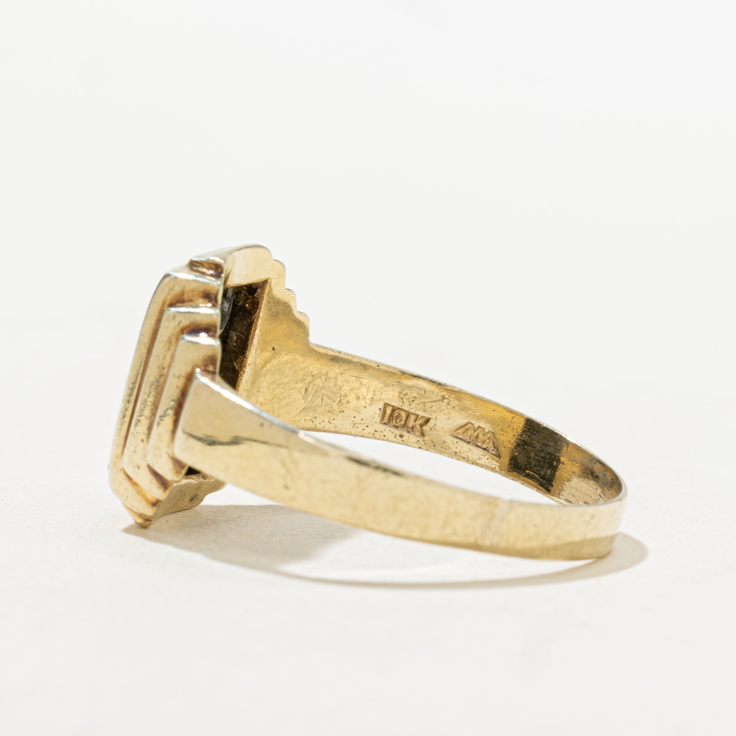 Onyx & Diamond Grooved Signet Ring | SZ 11.25