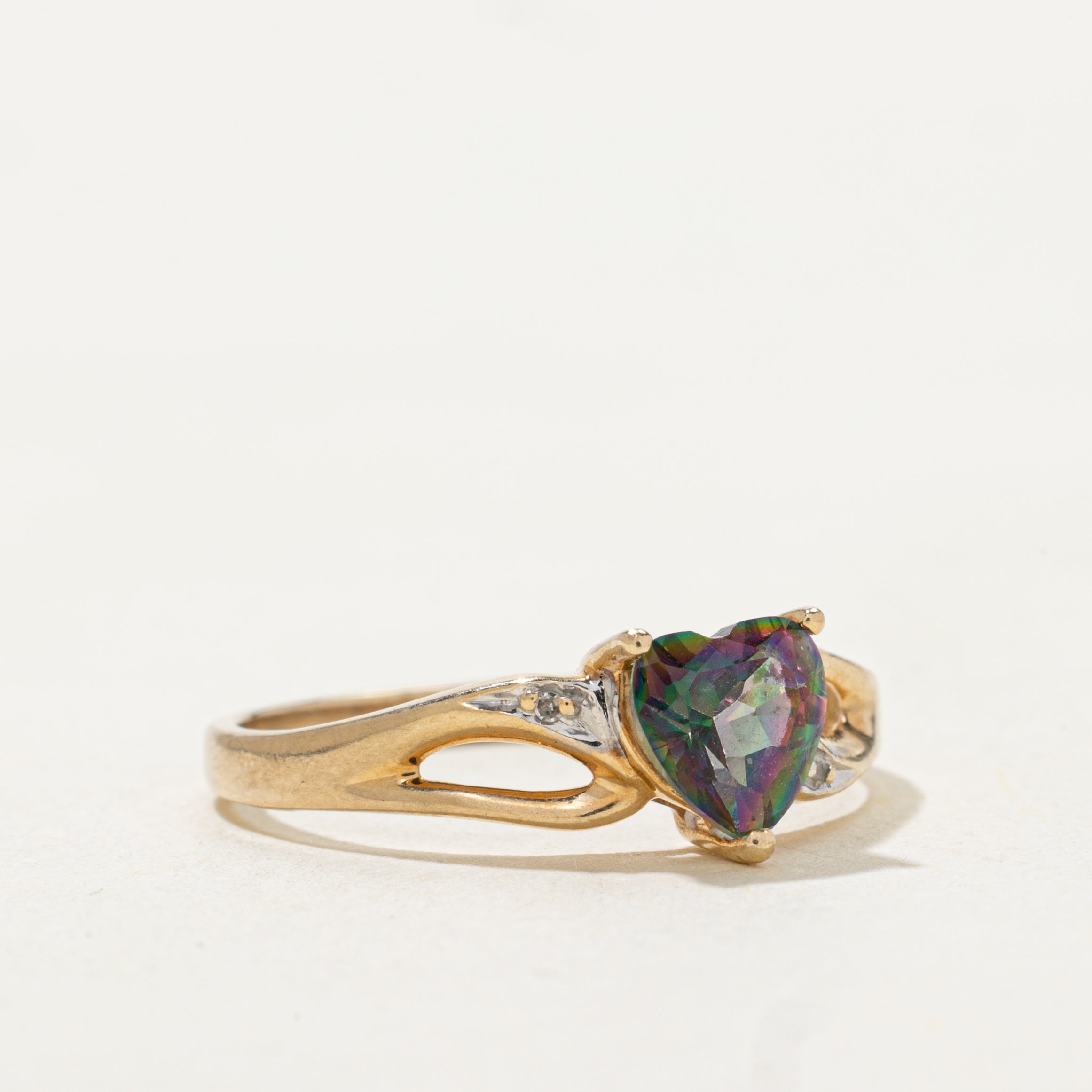 Heart Cut Mystic Topaz & Diamond Cross Over Ring | SZ 7