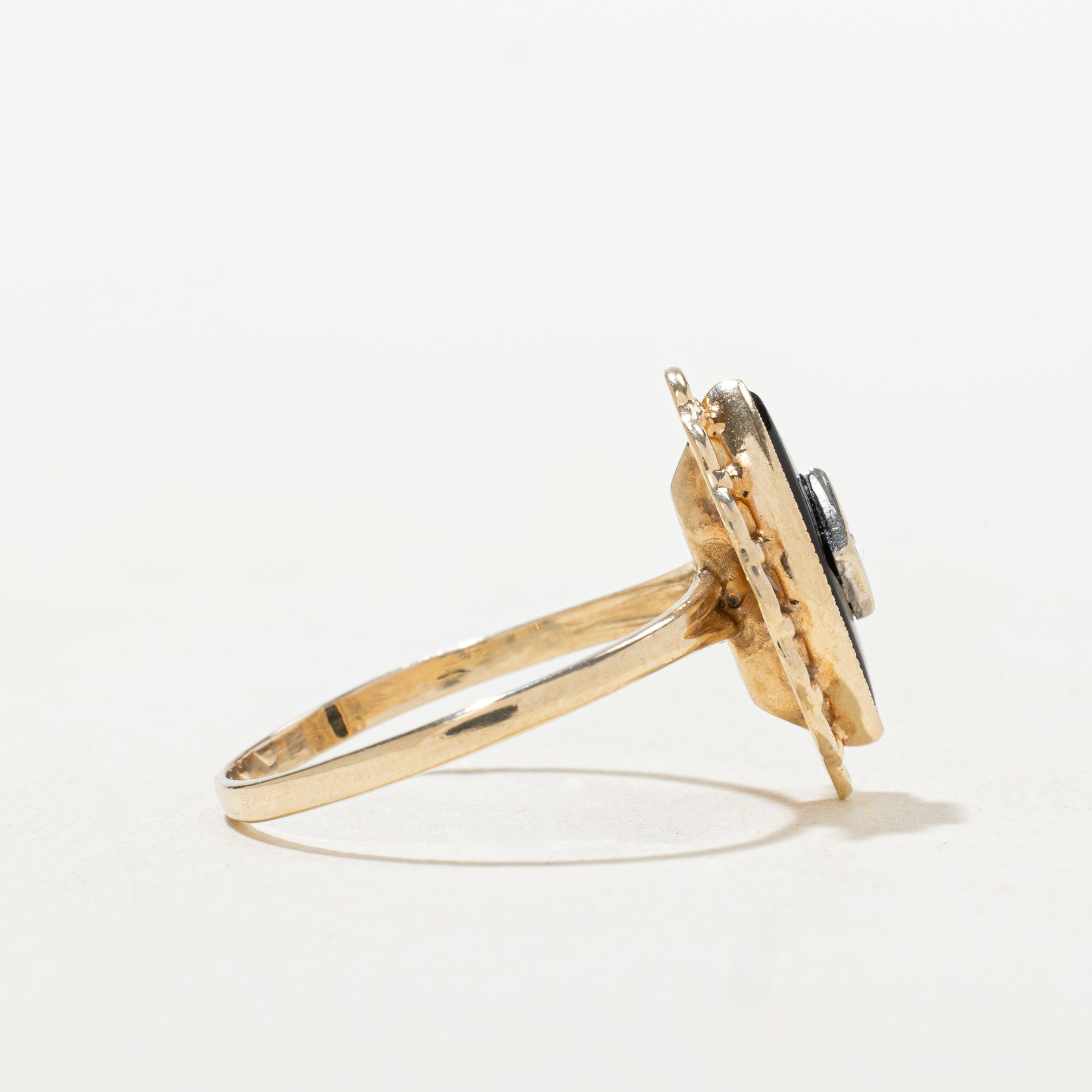 Onyx & Diamond Scalloped Navette Ring | SZ 5.75
