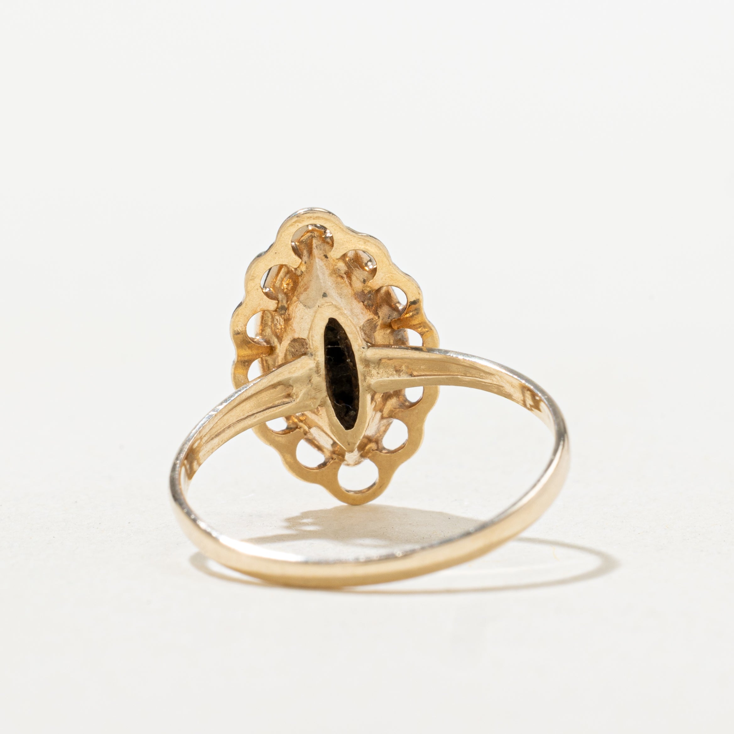 Onyx & Diamond Scalloped Navette Ring | SZ 5.75