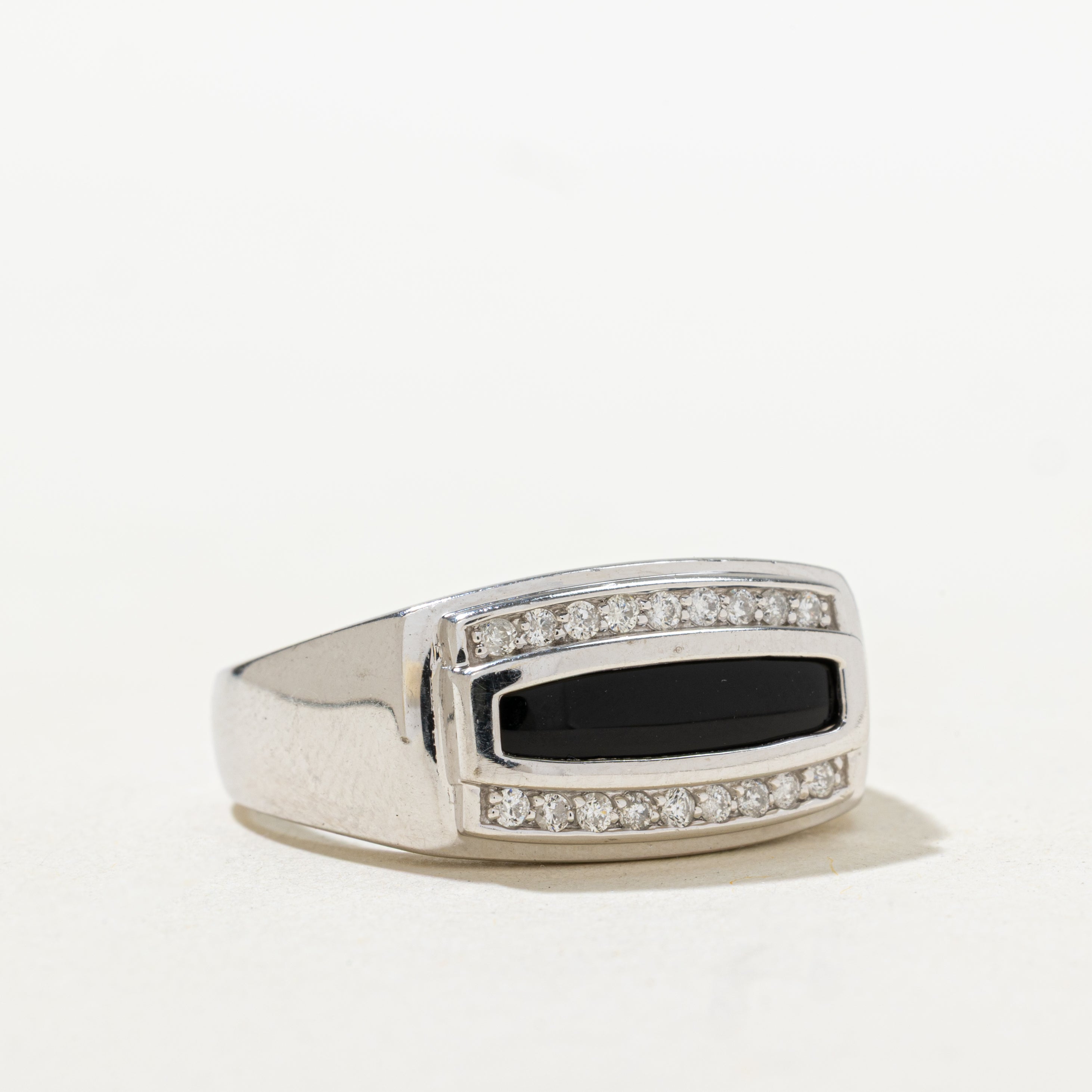 Rectangle Cut Onyx & Diamond Signet Ring | SZ 10.5