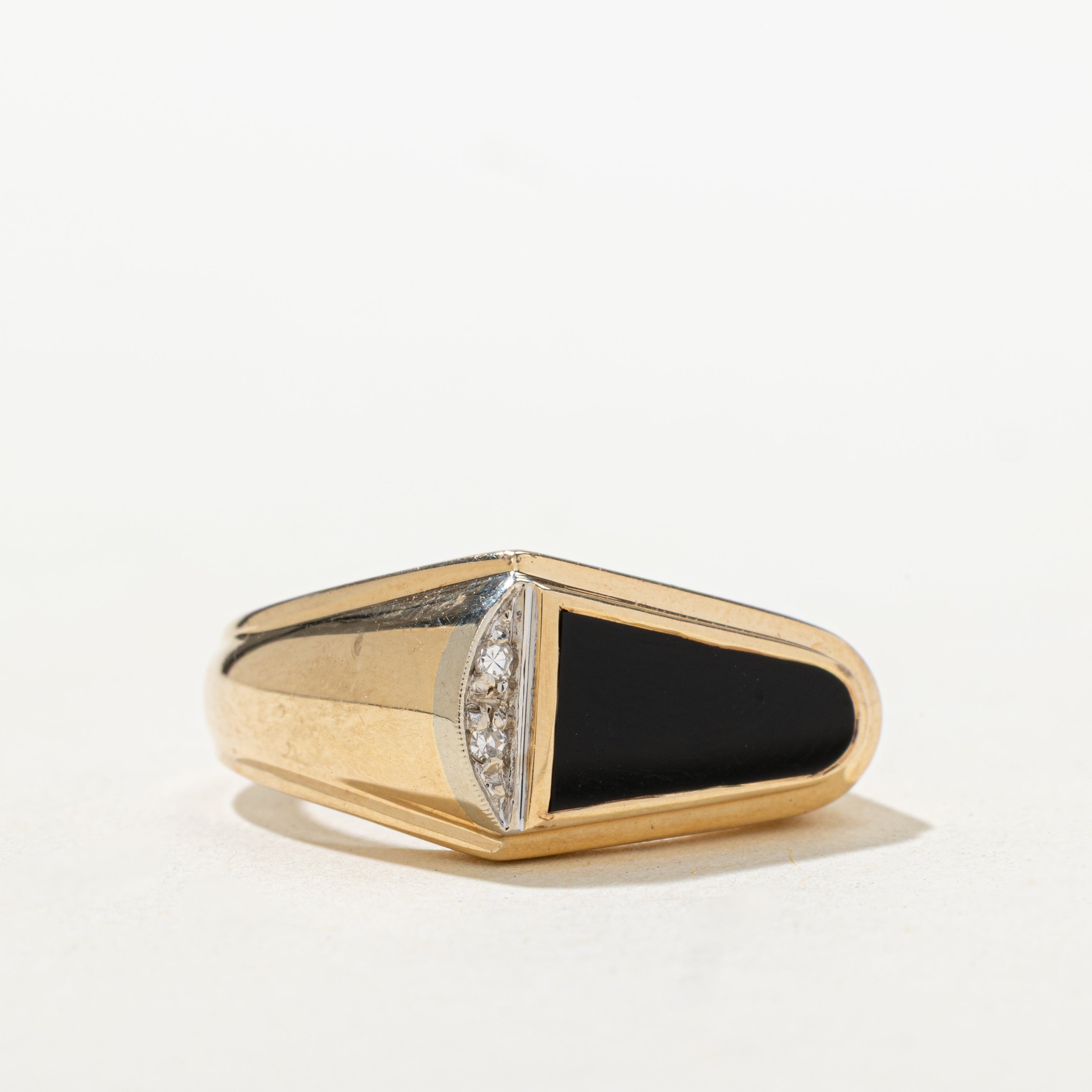 Modified Slab Cut Onyx & Diamond Signet Ring | SZ 10.75