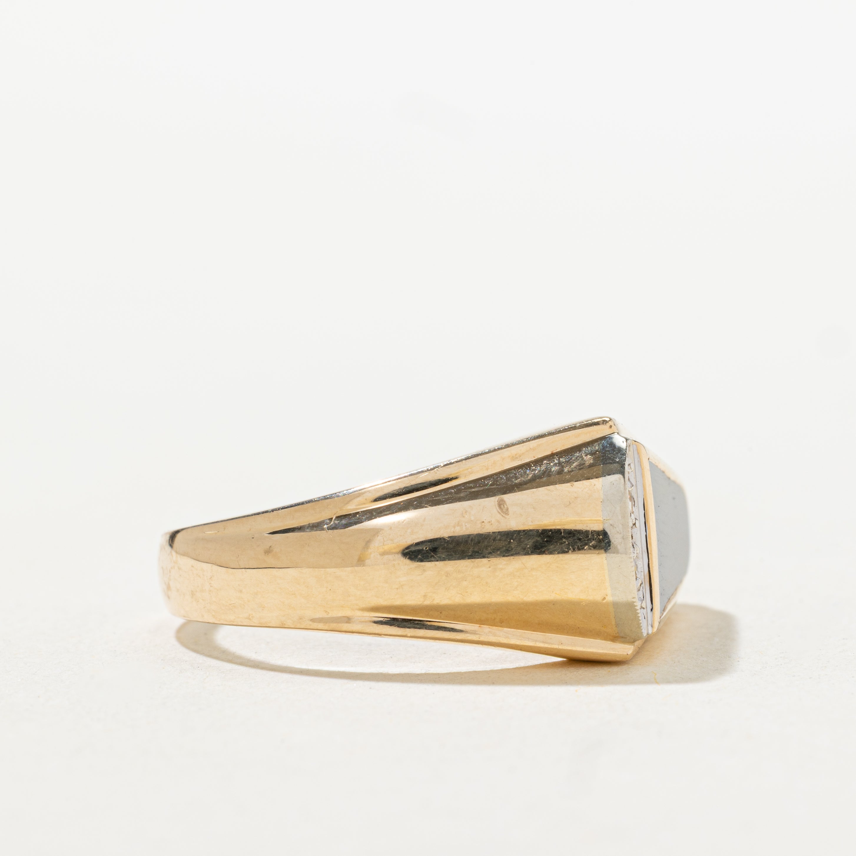 Modified Slab Cut Onyx & Diamond Signet Ring | SZ 10.75