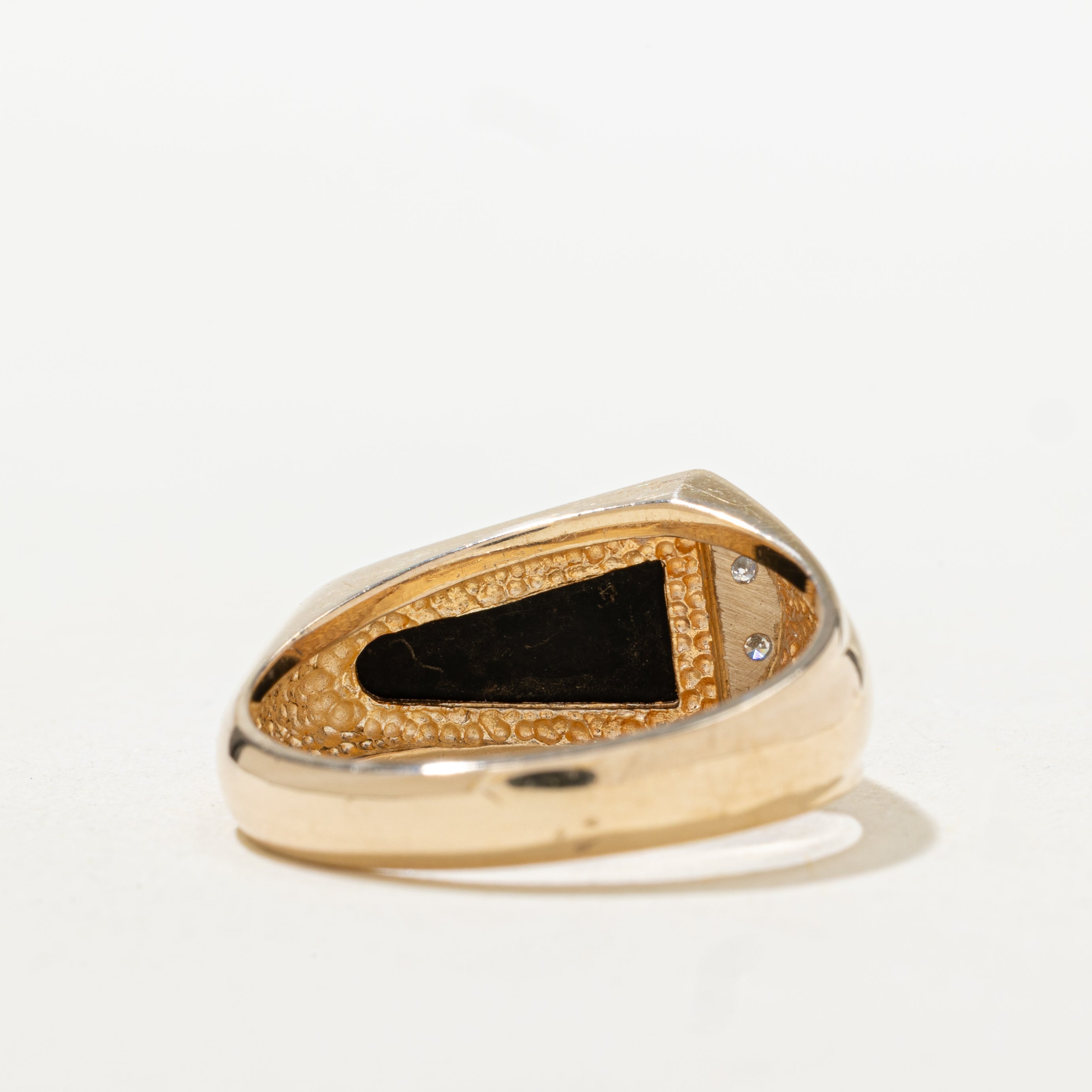 Modified Slab Cut Onyx & Diamond Signet Ring | SZ 10.75