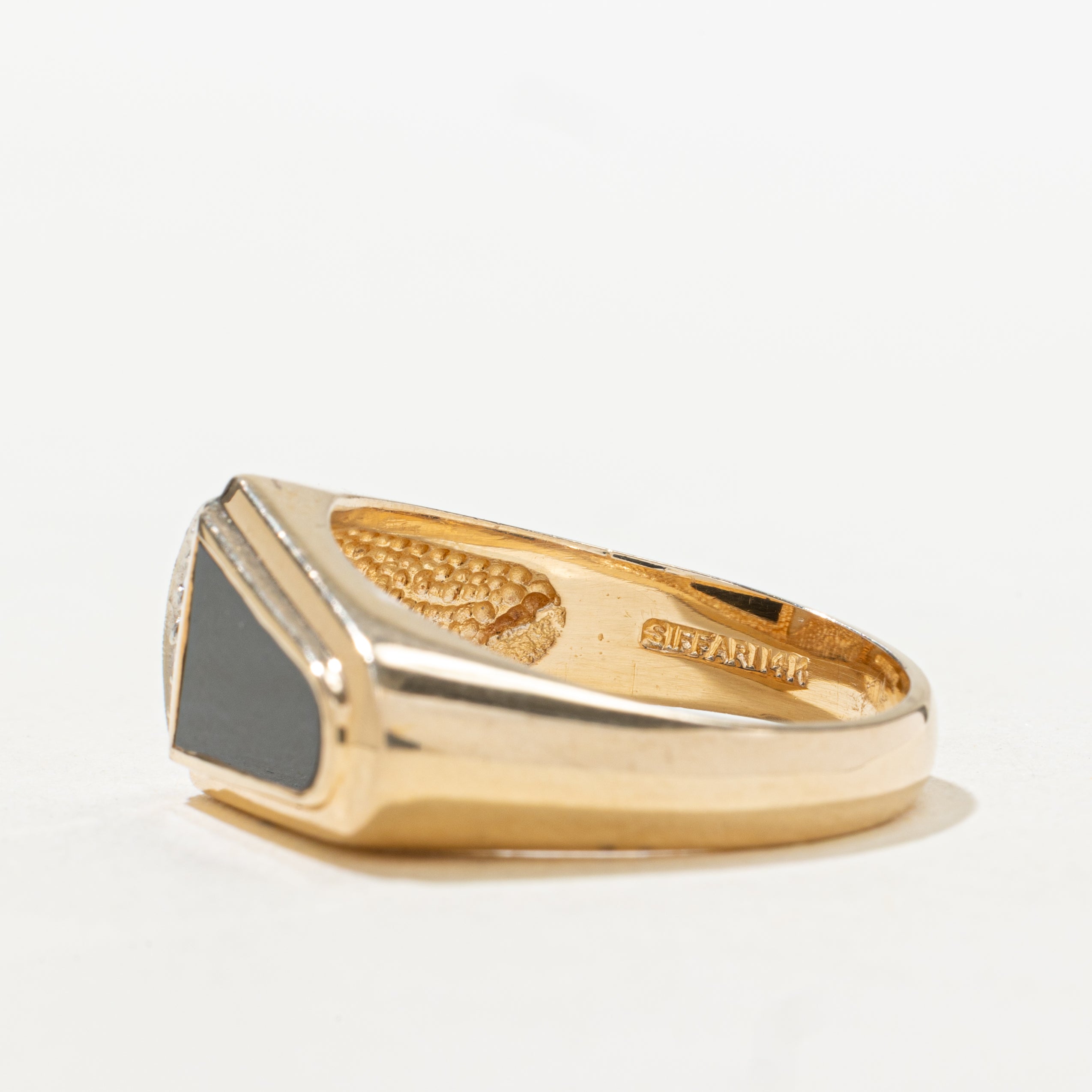 Modified Slab Cut Onyx & Diamond Signet Ring | SZ 10.75
