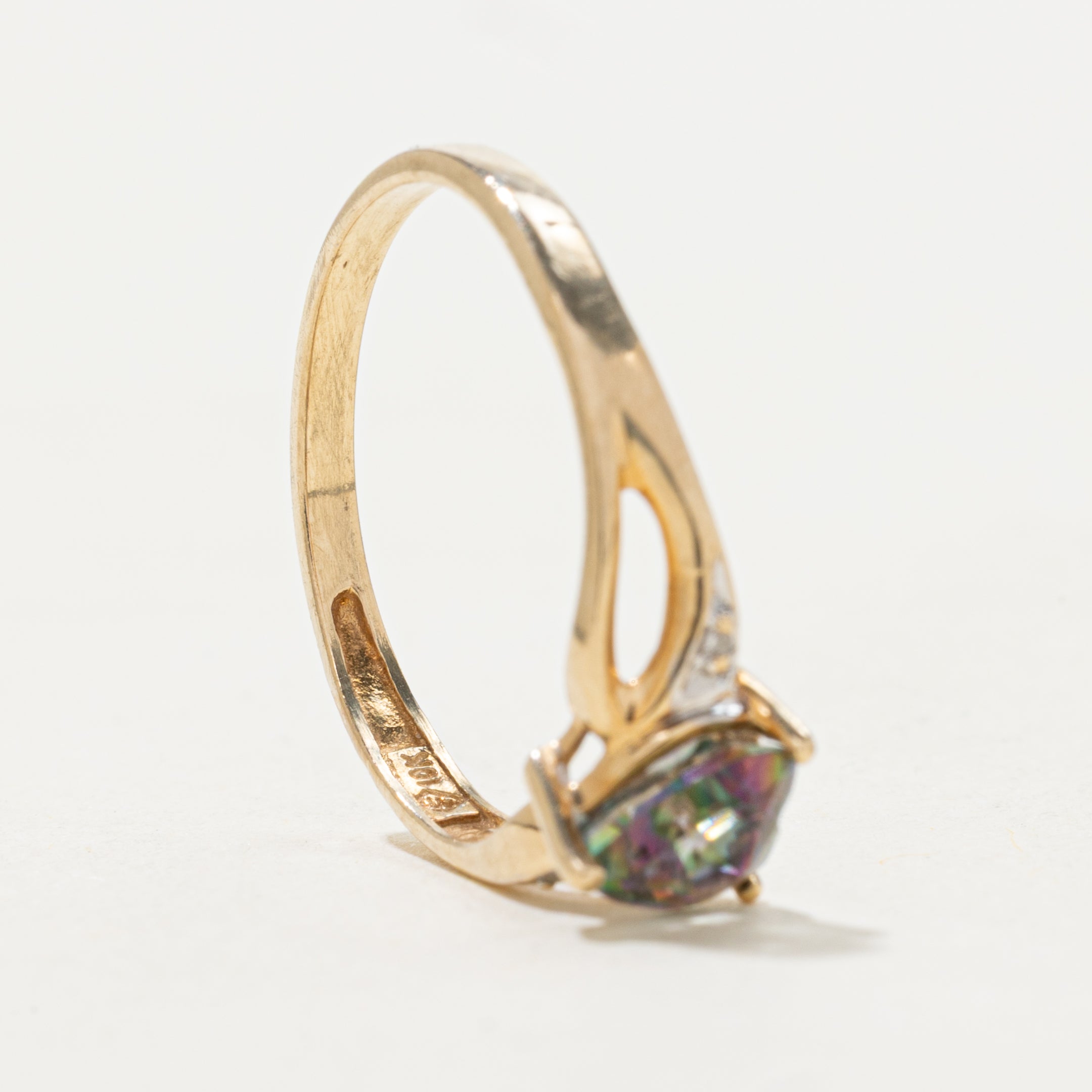 Heart Cut Mystic Topaz & Diamond Cross Over Ring | SZ 7