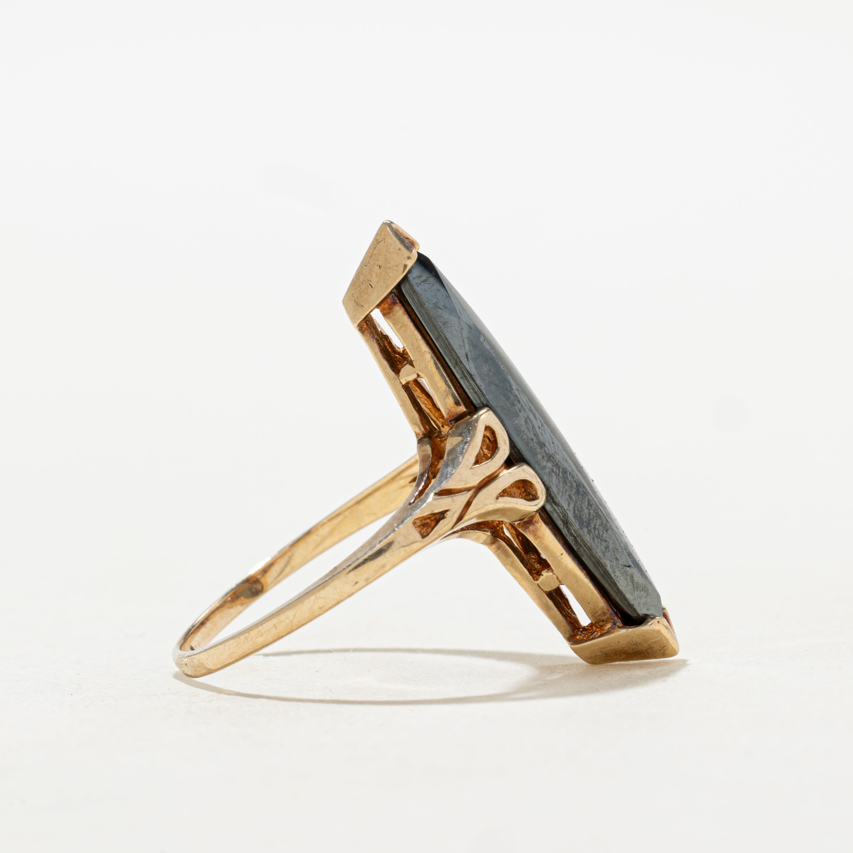 Hematite Openwork Navette Ring | SZ 6