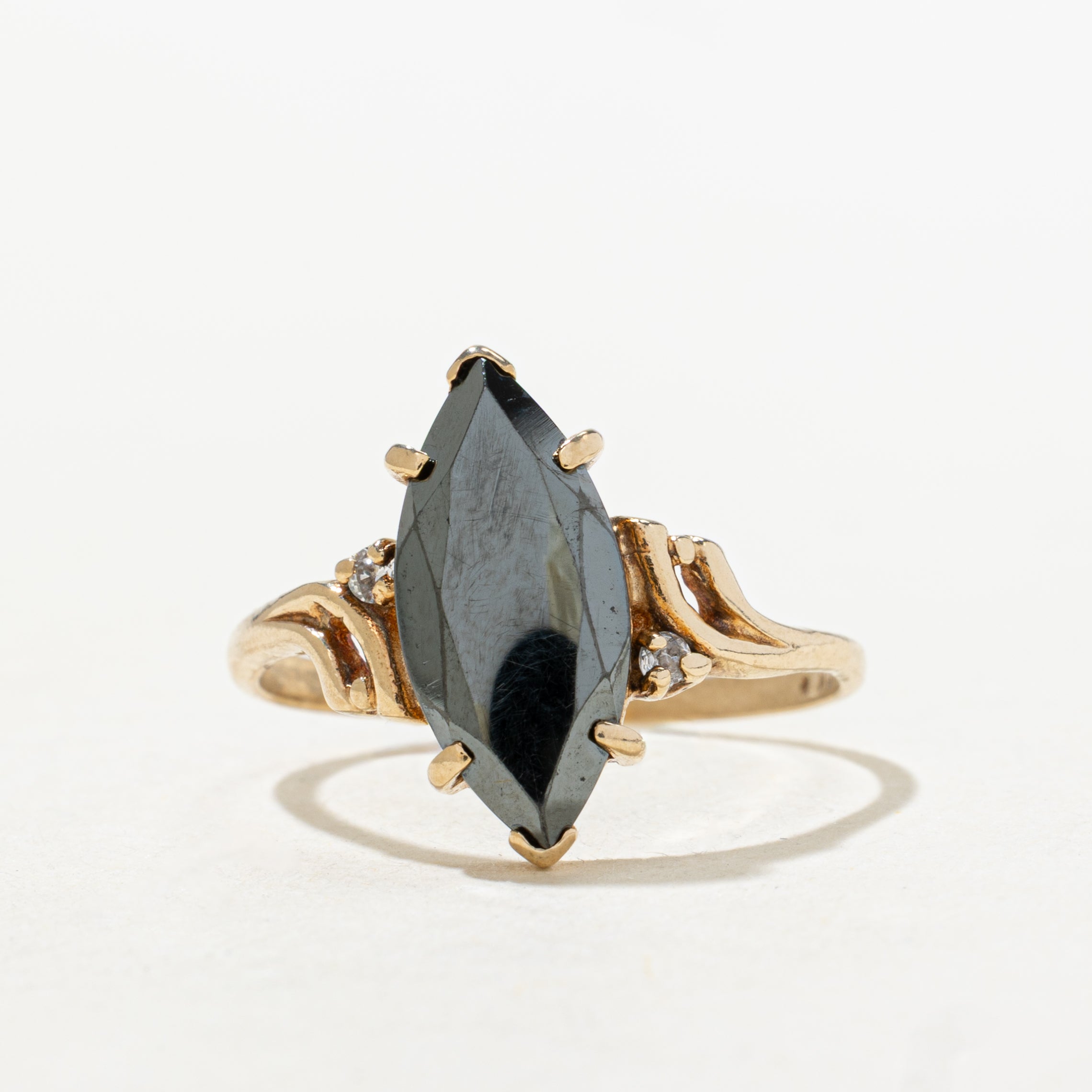 Hematite Grooved Navette Ring | SZ 8.5