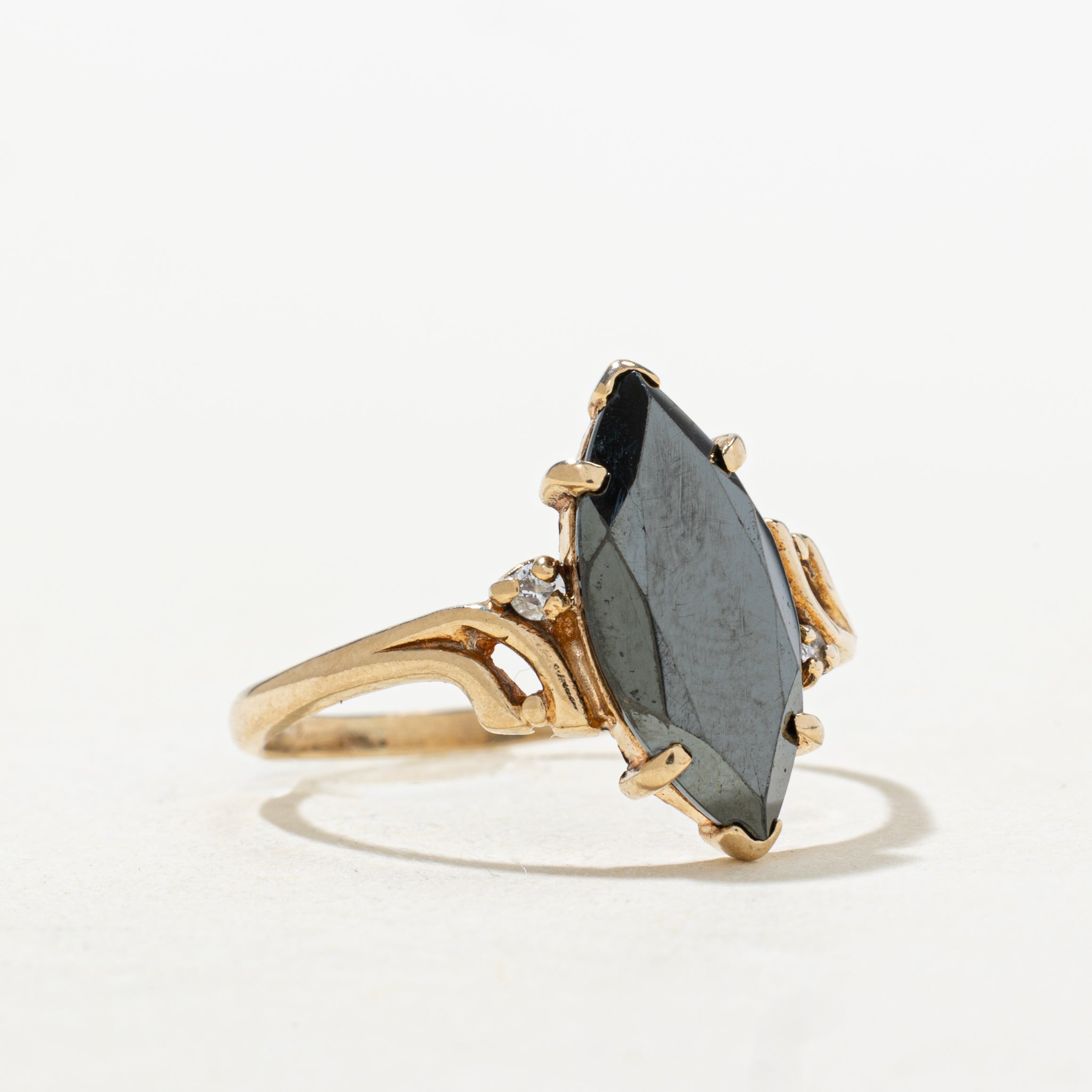 Hematite Grooved Navette Ring | SZ 8.5