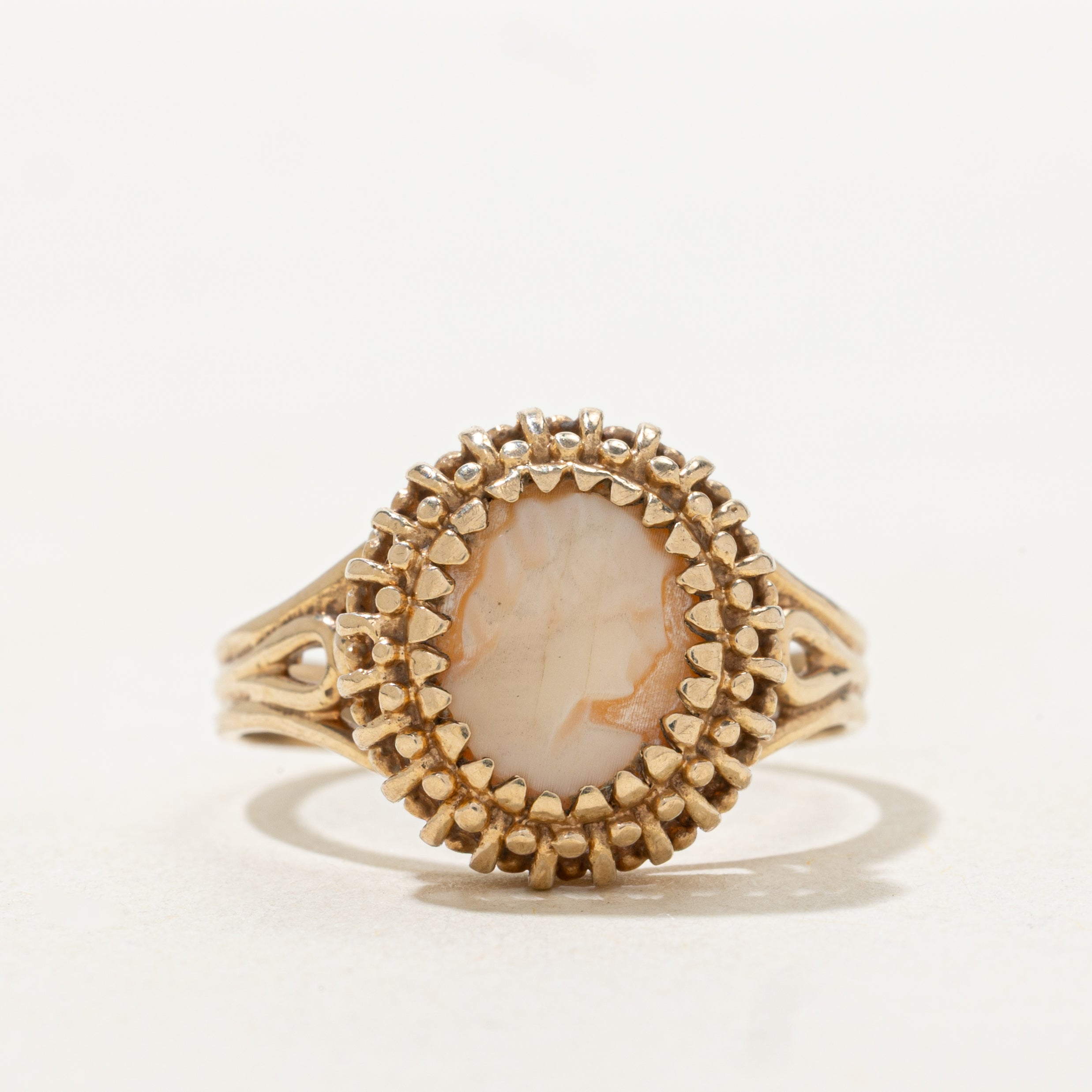 Shell Cameo Textured Open Shank Ring | SZ 9