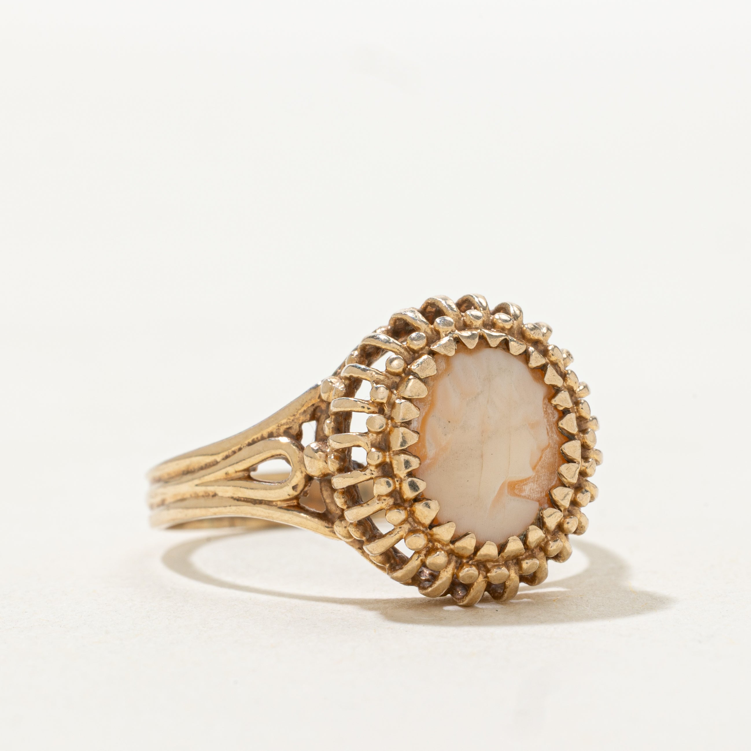 Shell Cameo Textured Open Shank Ring | SZ 9