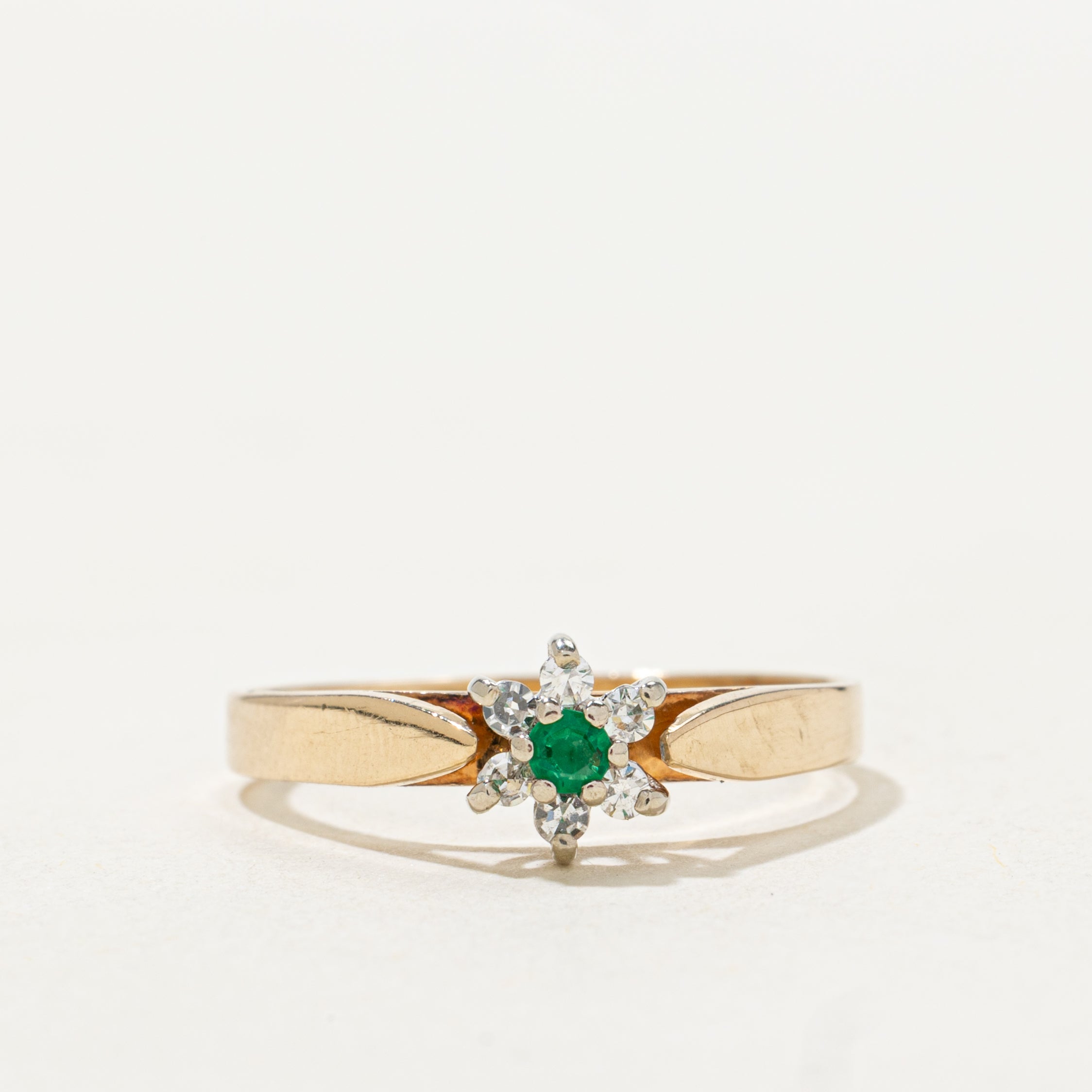 Emerald & Diamond Petal Petite Ring | SZ 6.5