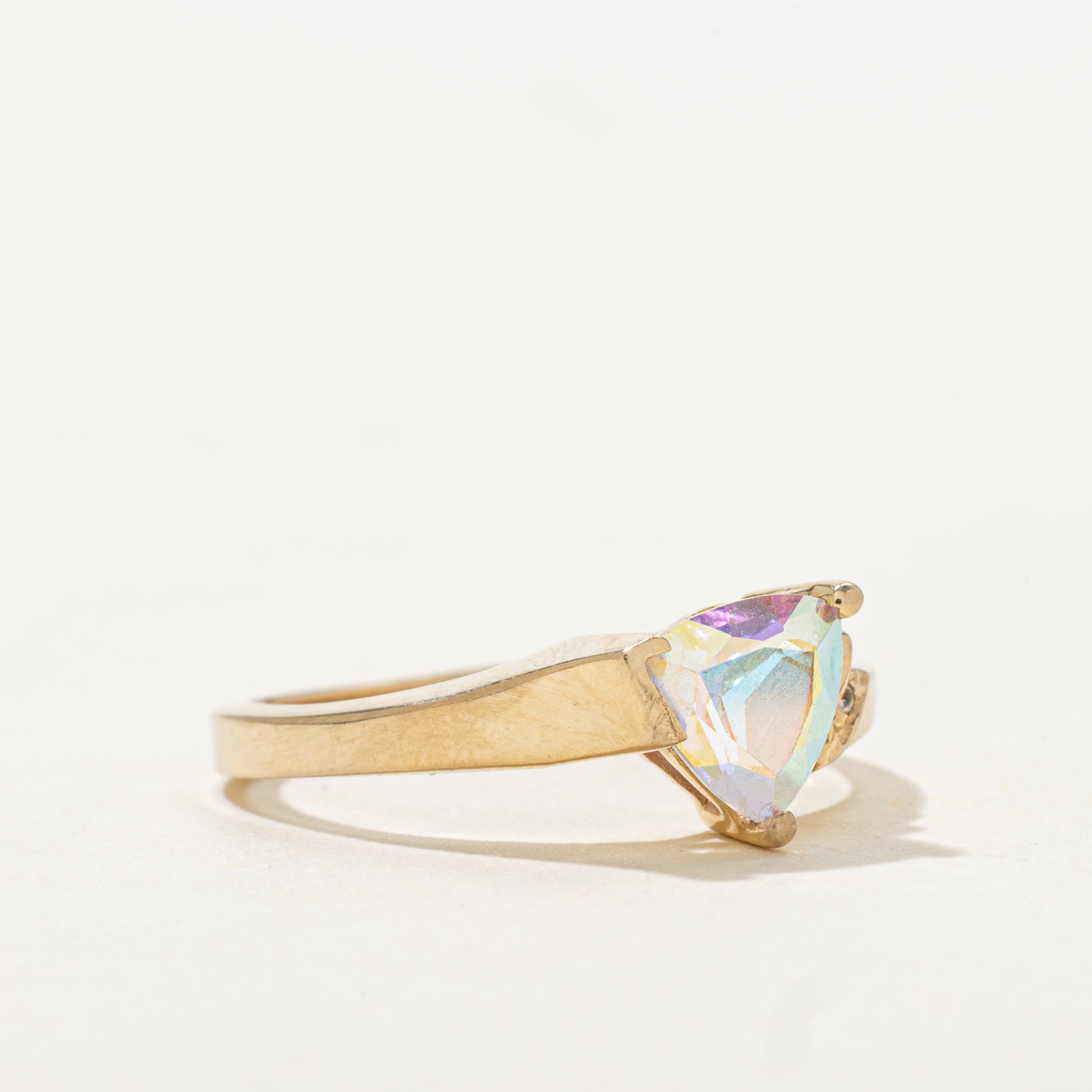 Trillion Cut Mystic Topaz & Diamond Ring | SZ 8.25