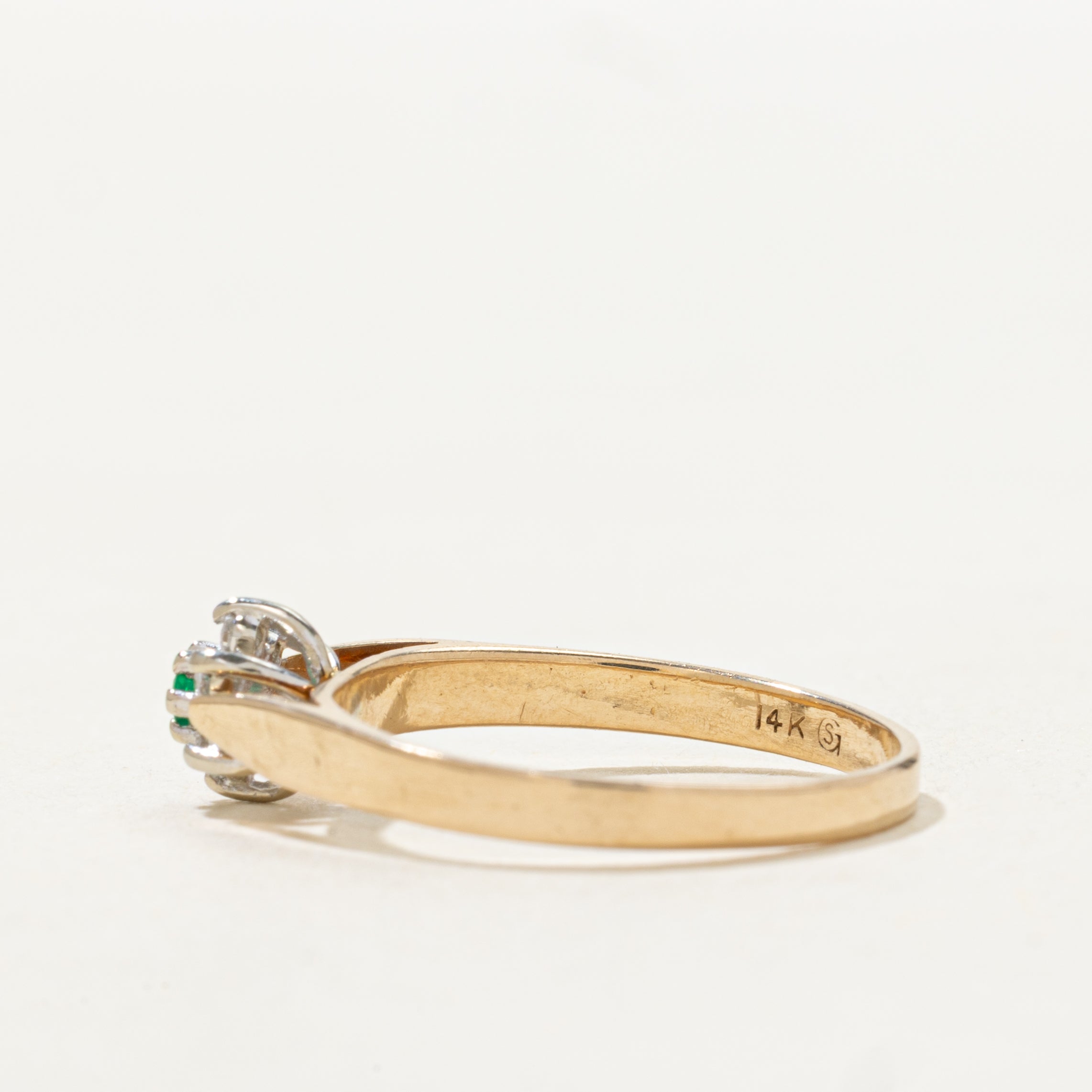 Emerald & Diamond Petal Petite Ring | SZ 6.5