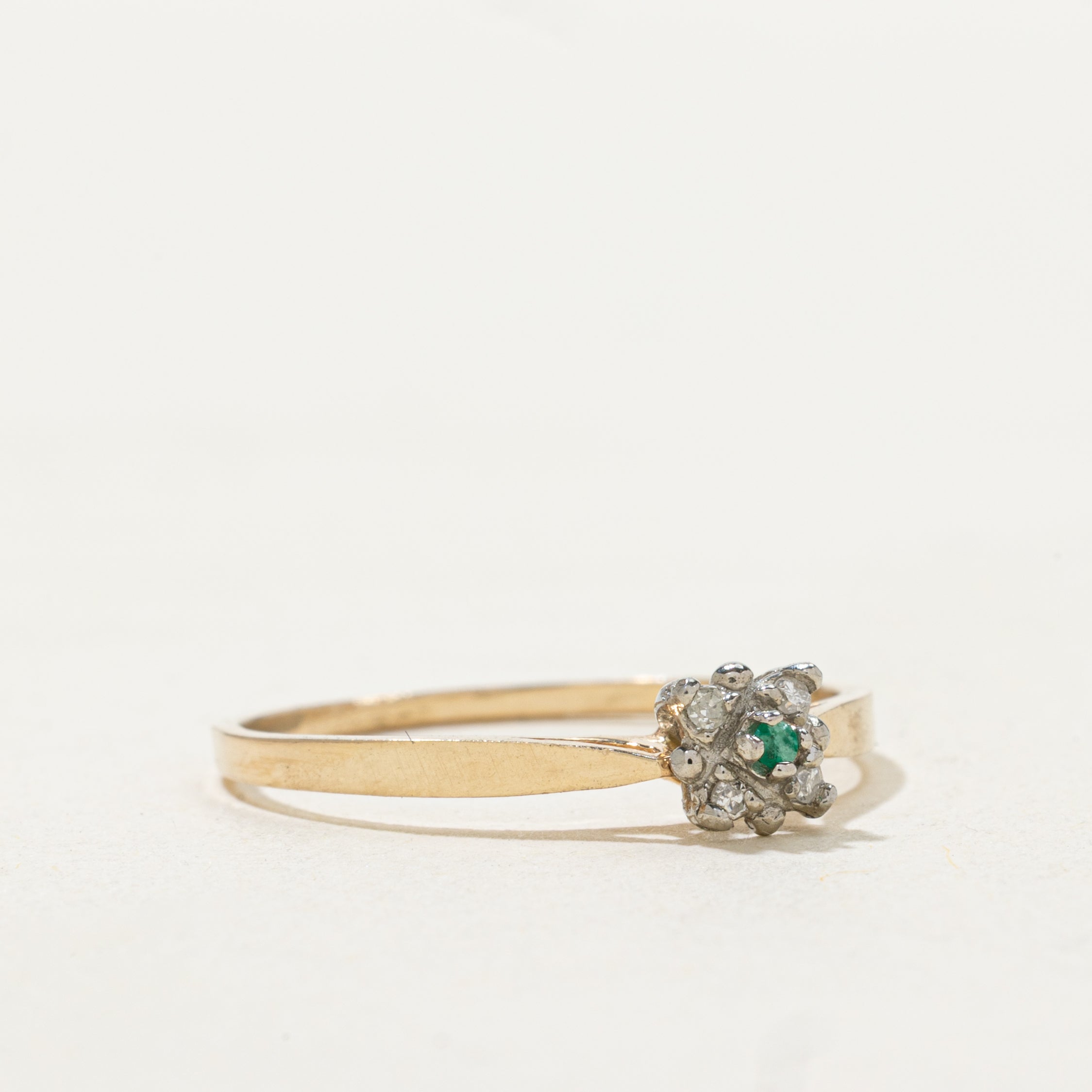 Emerald & Diamond Cluster Petite Ring | SZ 7.5