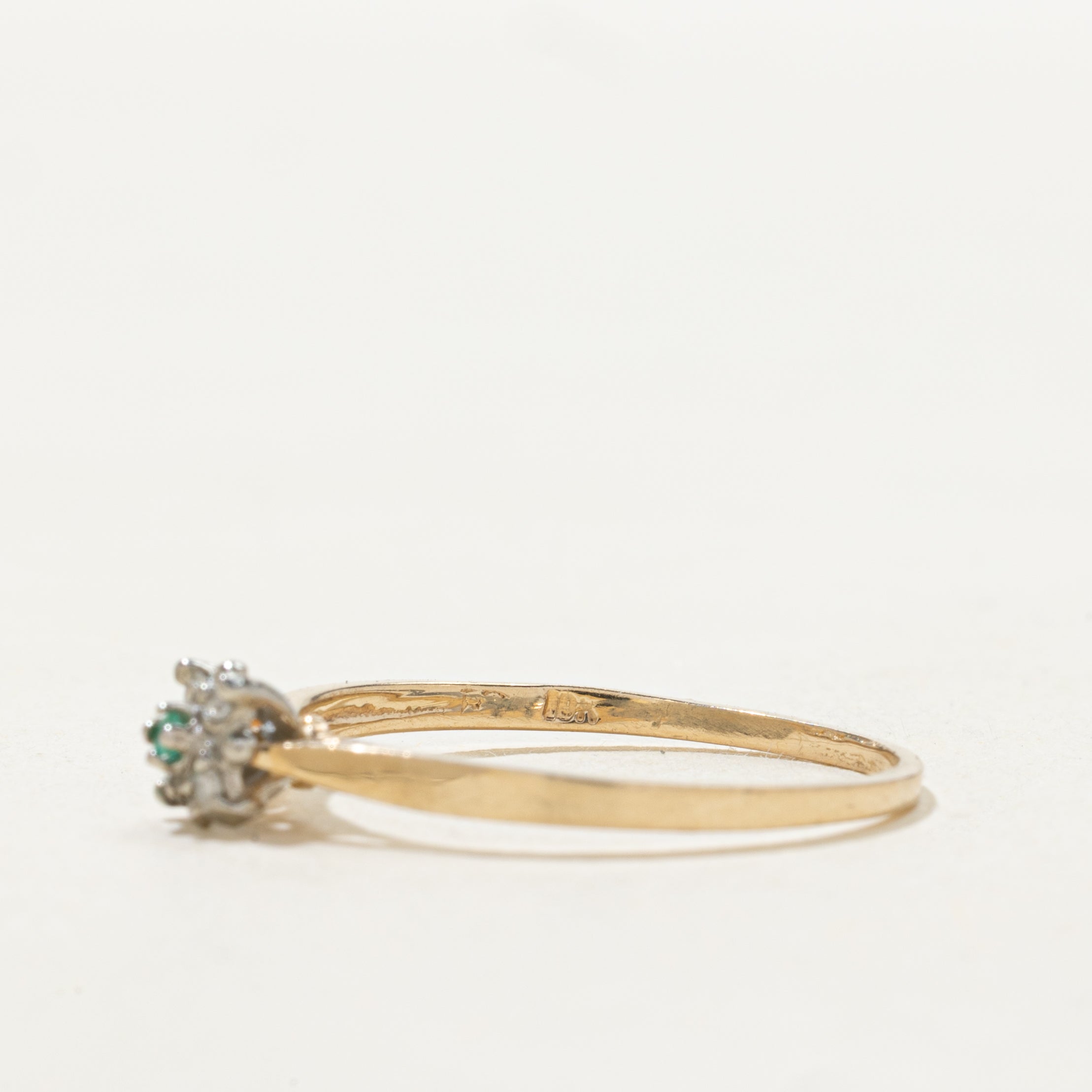 Emerald & Diamond Cluster Petite Ring | SZ 7.5