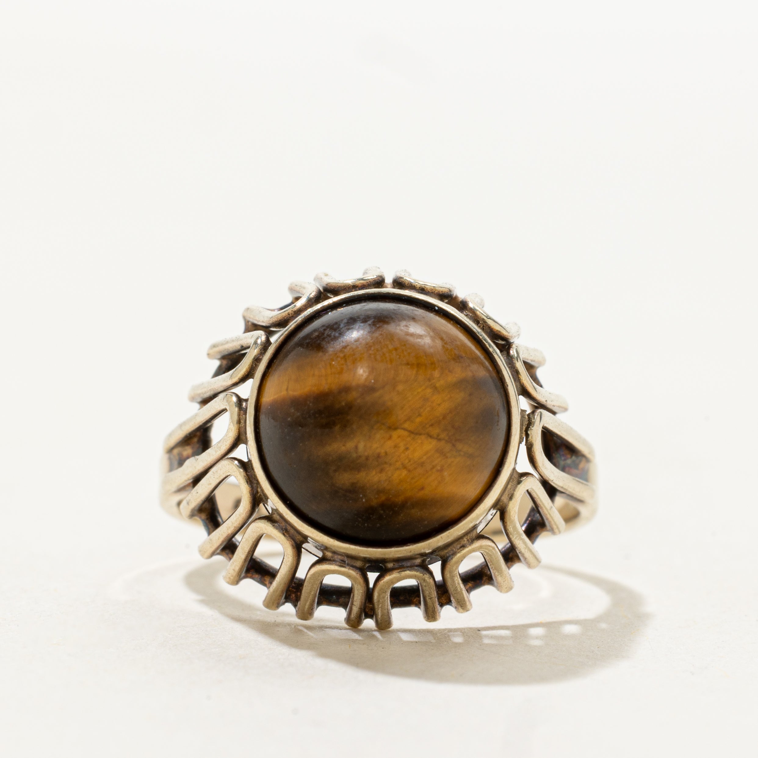 Cabochon Tiger's Eye Textured Cocktail Ring | SZ 7