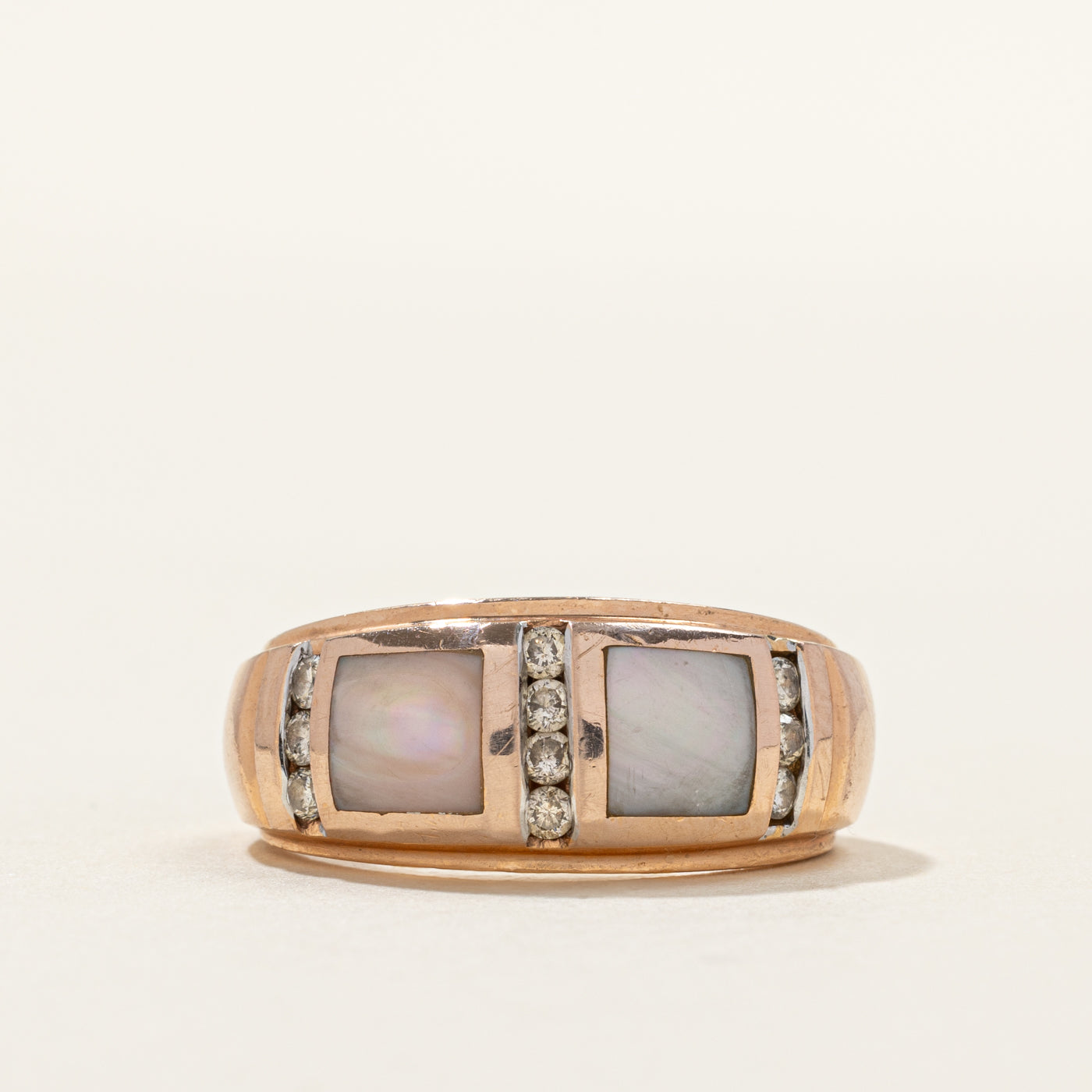 Flush Set Mother of Pearl & Diamond Band | 0.20ct | SZ 7.5
