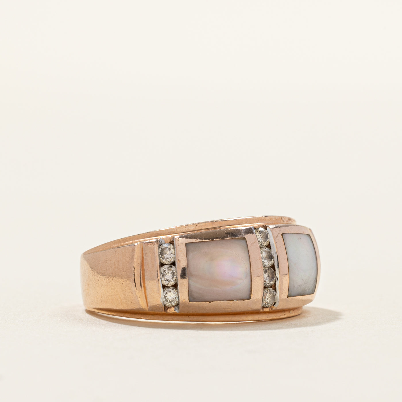 Flush Set Mother of Pearl & Diamond Band | 0.20ct | SZ 7.5
