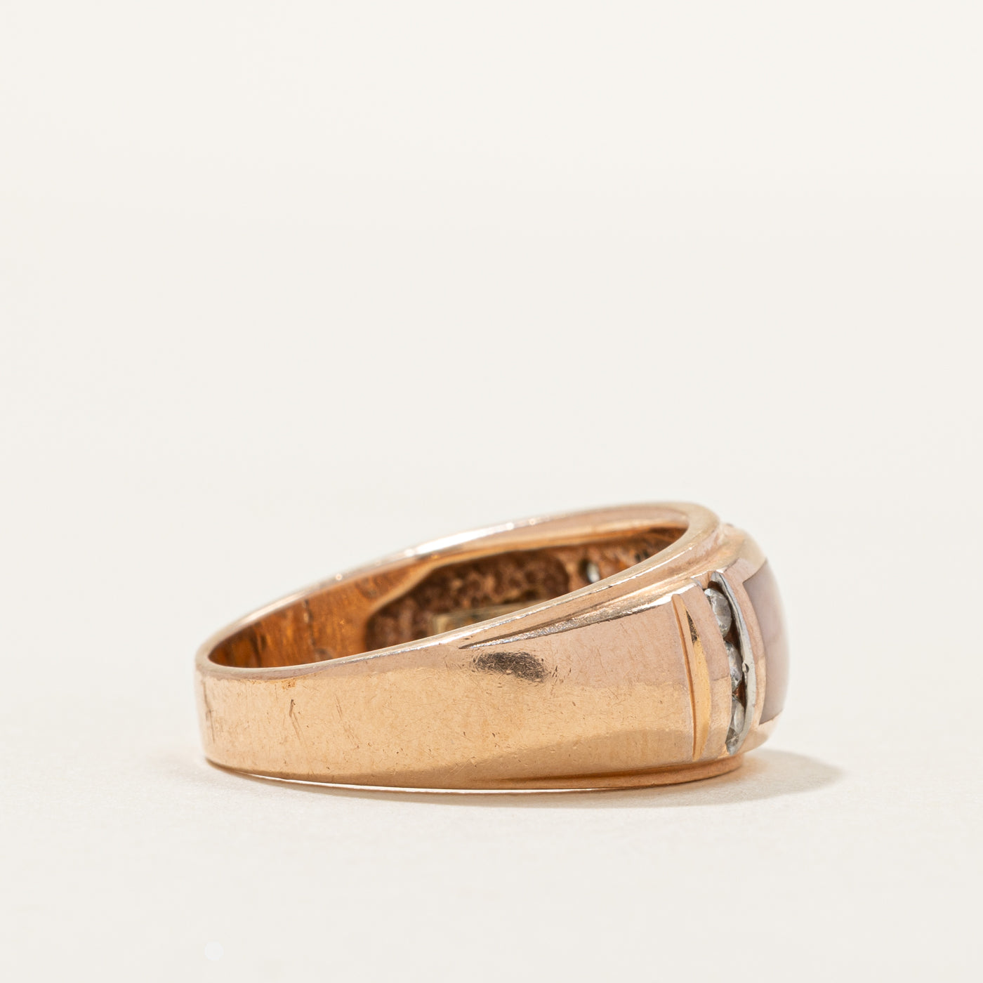 Flush Set Mother of Pearl & Diamond Band | 0.20ct | SZ 7.5