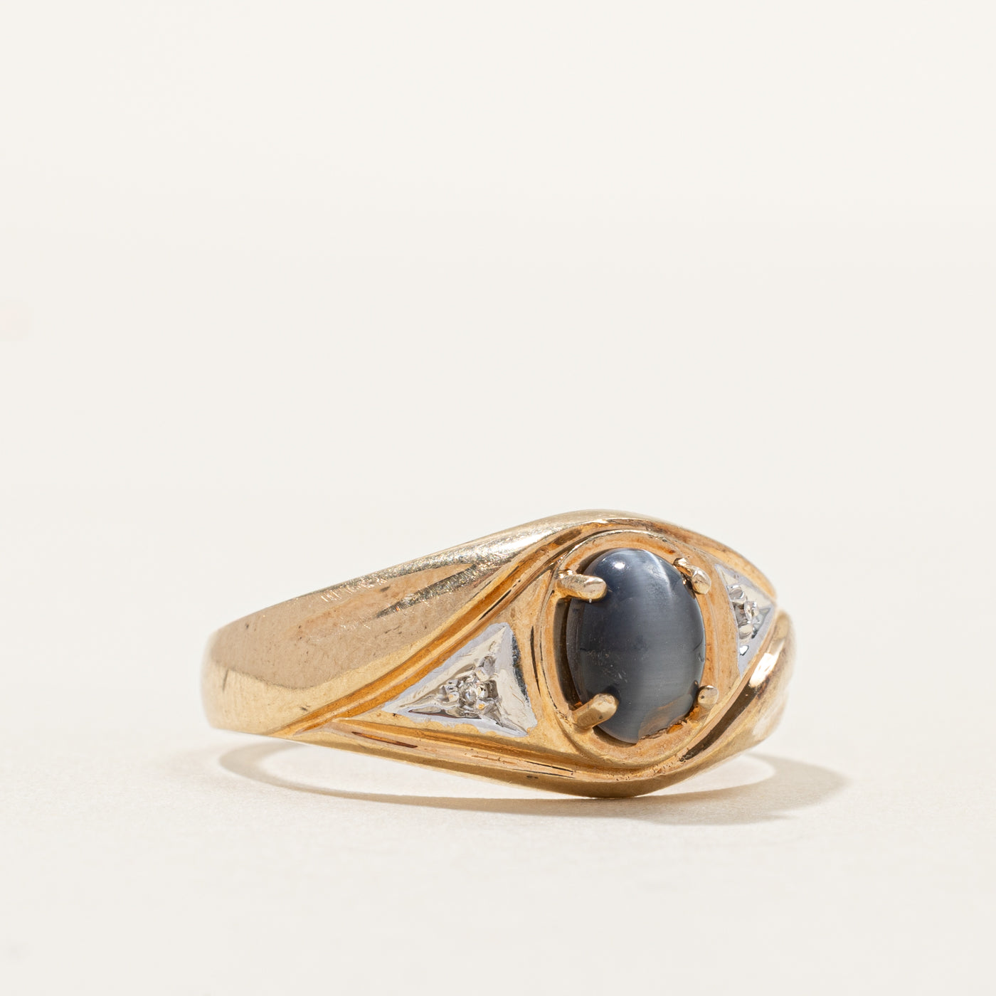 Cat's Eye & Diamond Accented Ring | 0.006ct | SZ 10