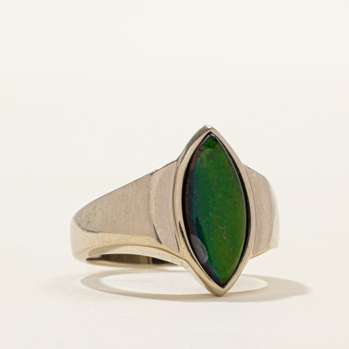 Birmingham Cabochon Ammolite Navette Ring | SZ 7.5