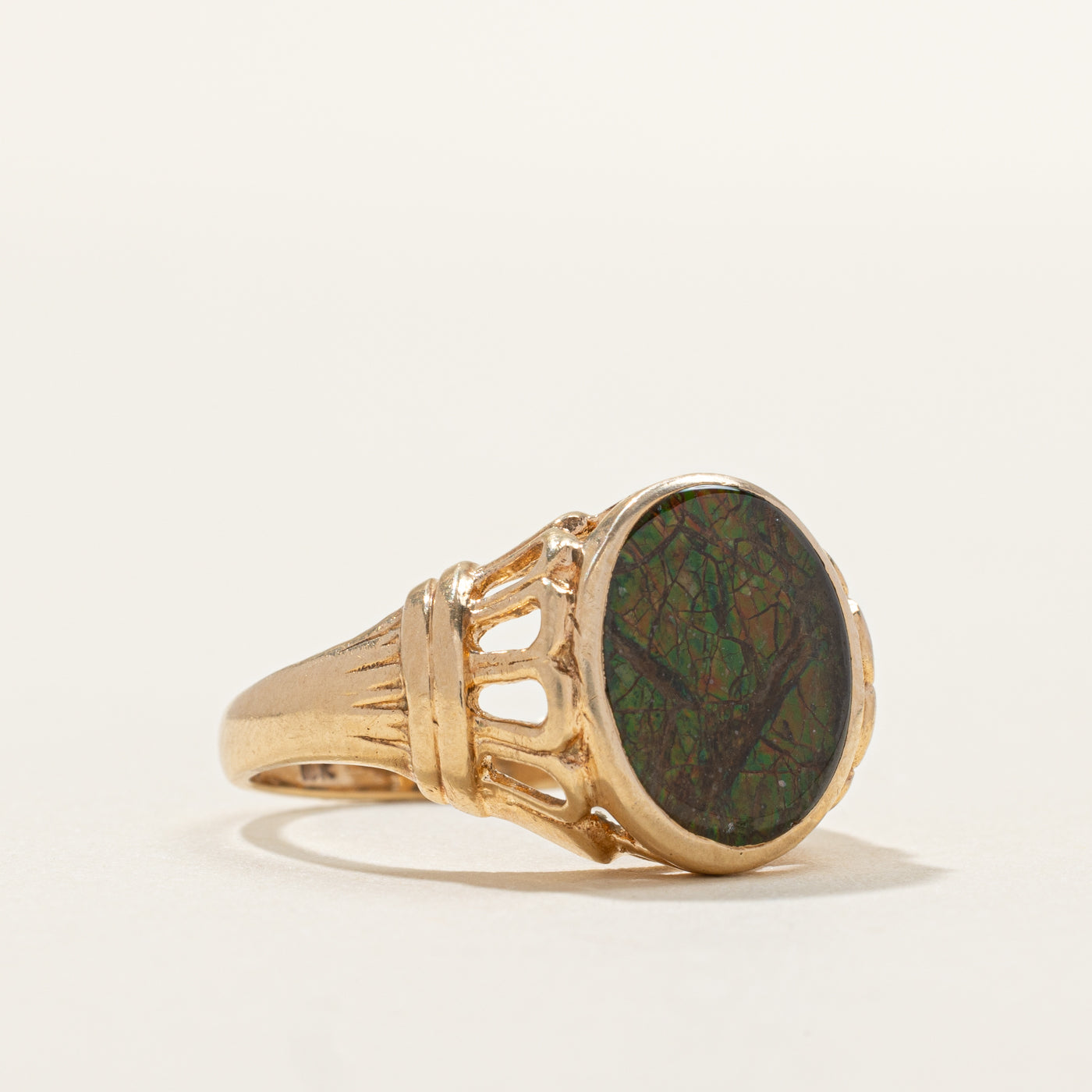 Cabochon Ammolite Textured Signet Ring | SZ 6.25