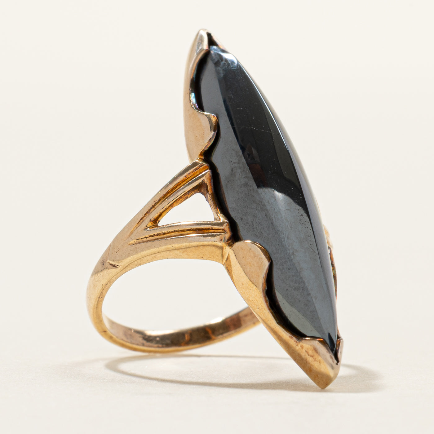 Hematite Open Shank Navette Ring | SZ 5