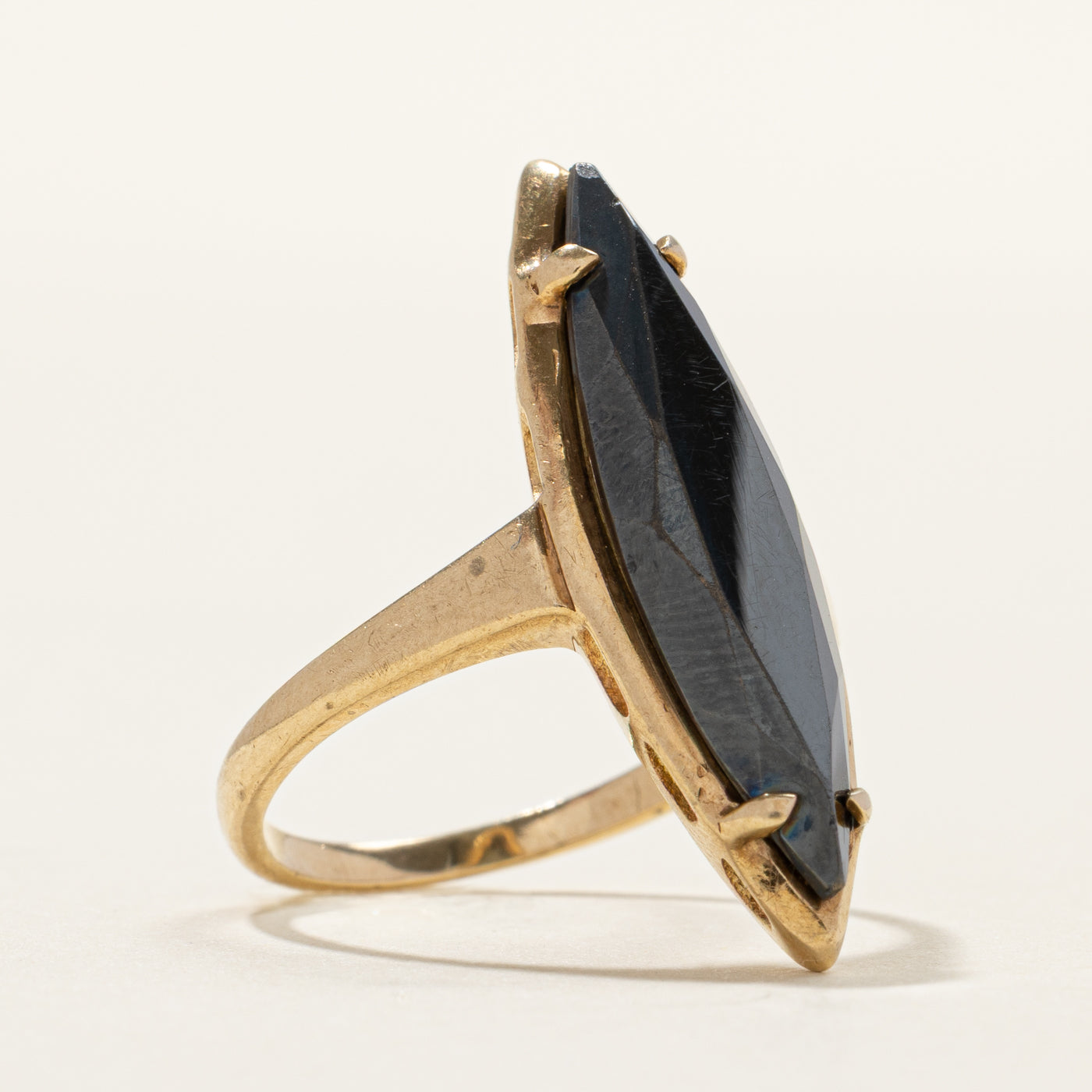 Yellow Gold Hematite Navette Ring | SZ 7.25