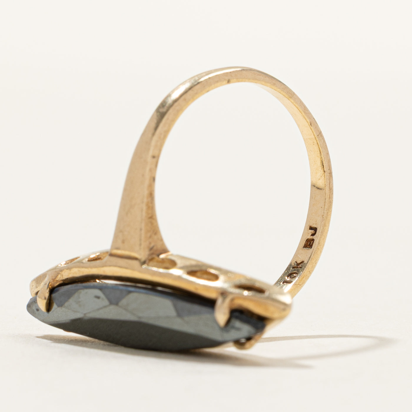 Yellow Gold Hematite Navette Ring | SZ 7.25