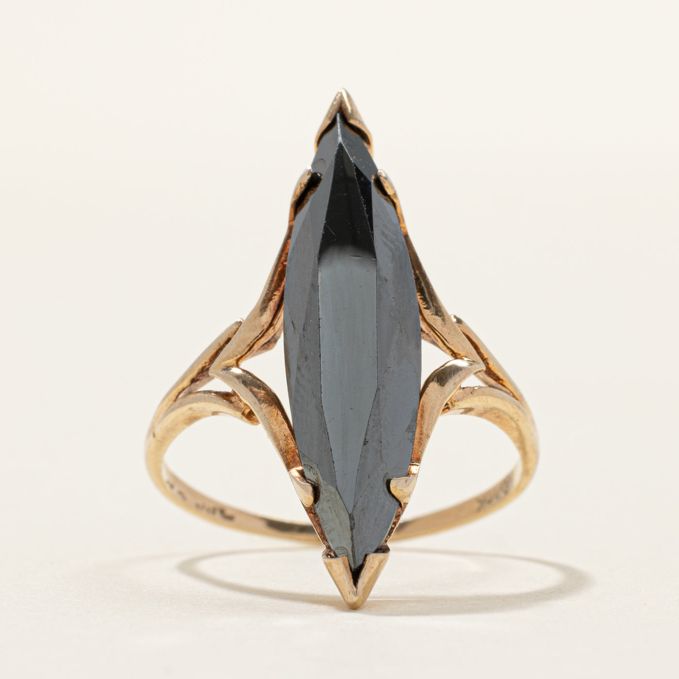Yellow Gold Hematite Open Shank Navette Ring | SZ 8.25