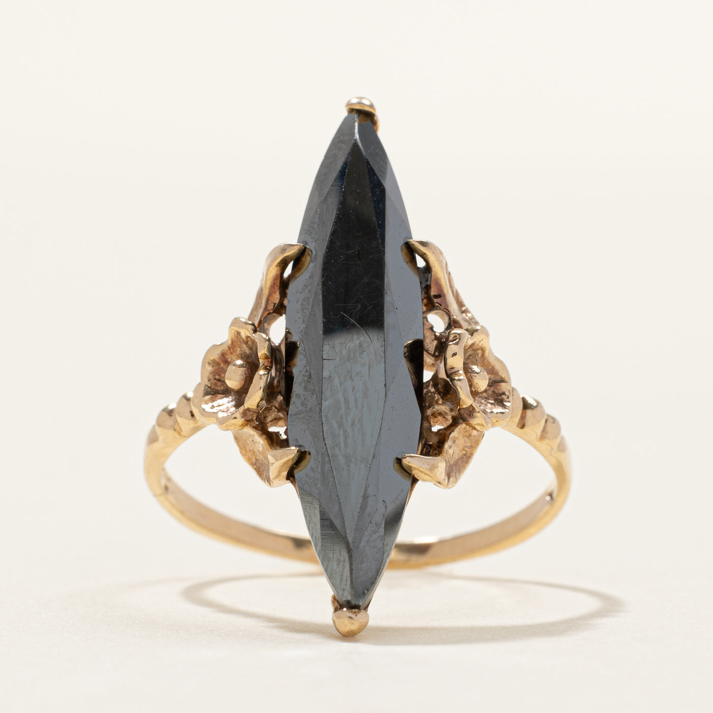 Hematite Floral Navette Ring | SZ 8.75