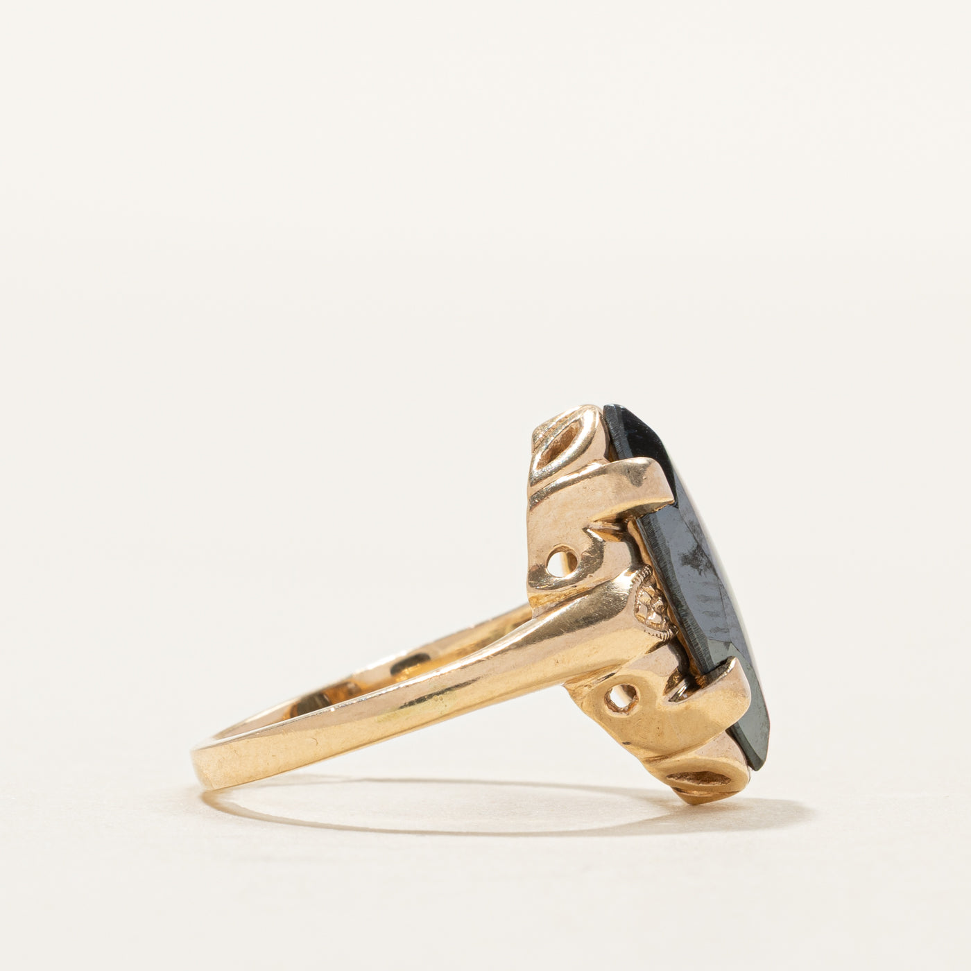 Yellow Gold Hematite Navette Ring | SZ 4.25