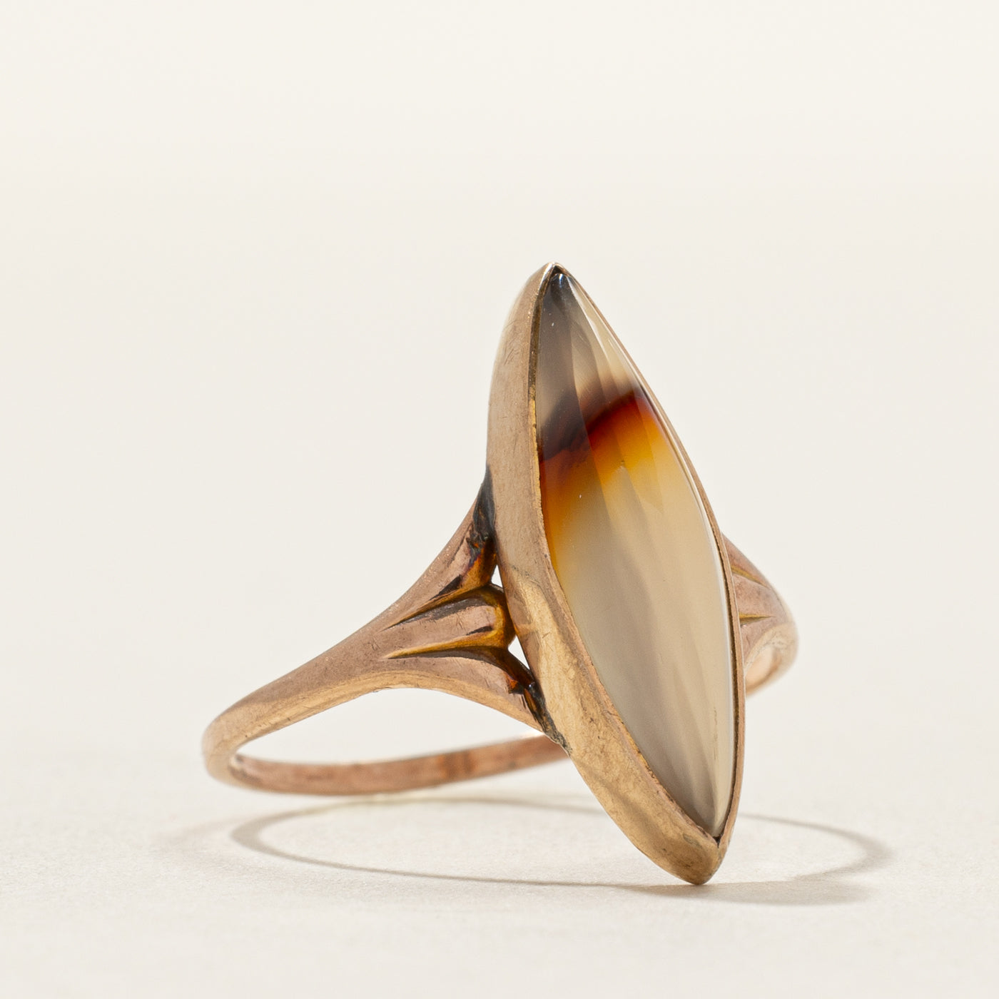 Bague Navette en agate cabochon | Taille 6,25