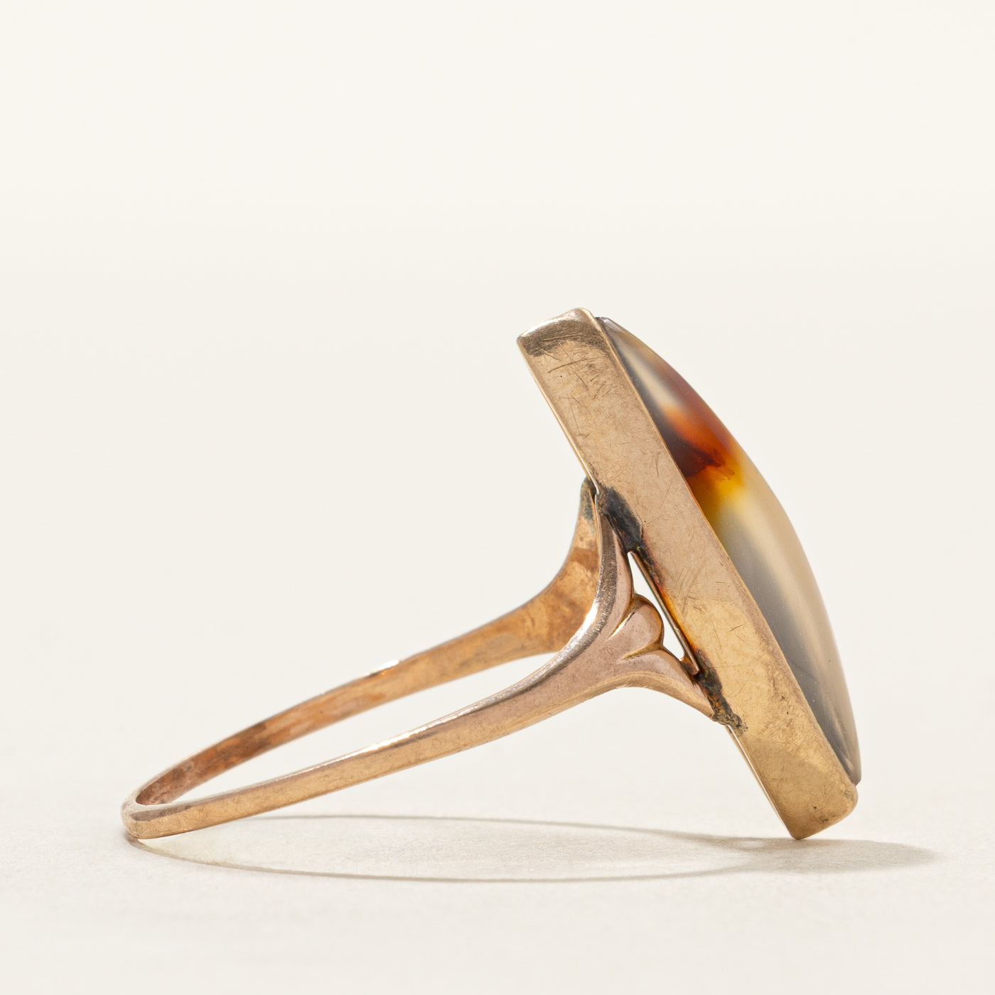 Bague Navette en agate cabochon | Taille 6,25