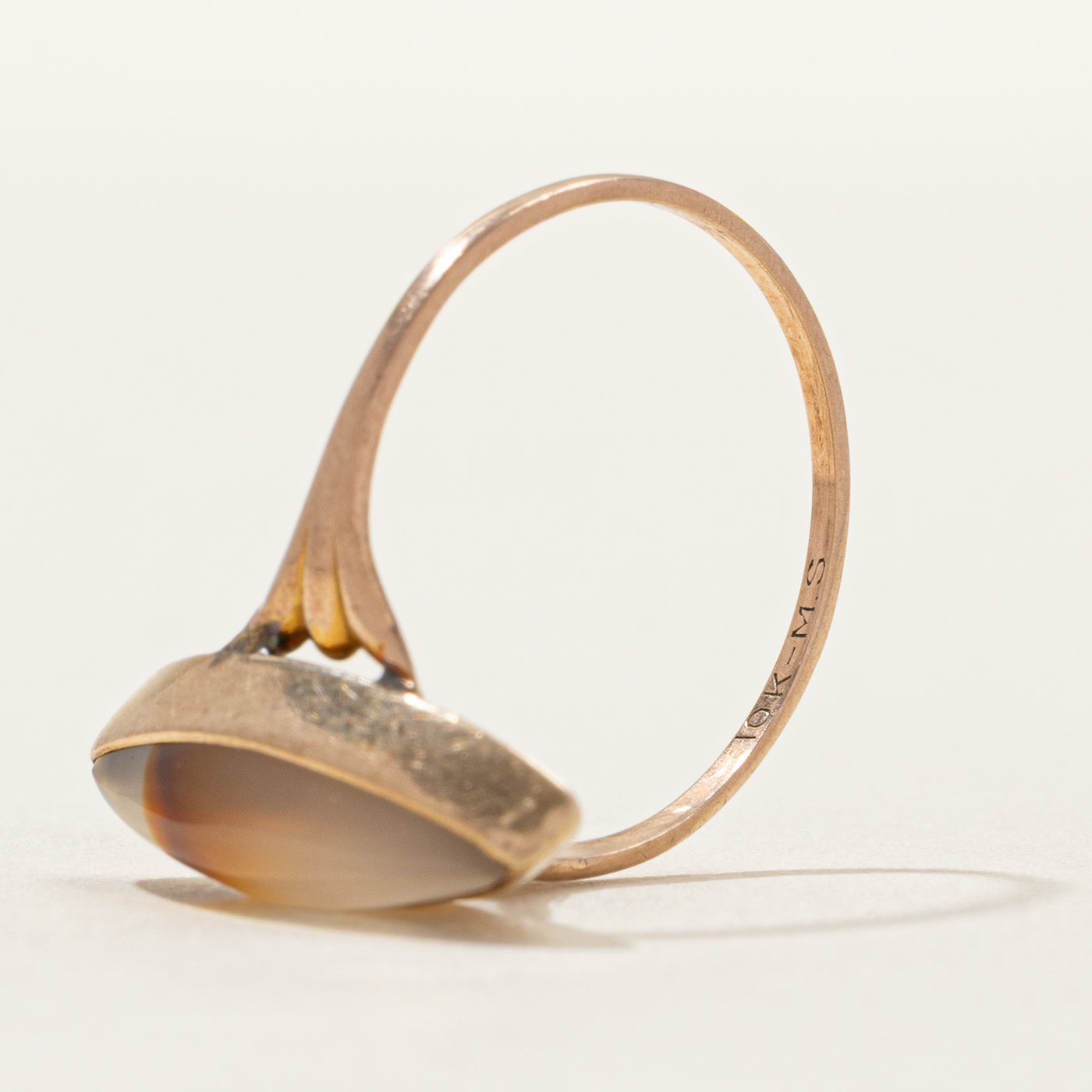 Bague Navette en agate cabochon | Taille 6,25