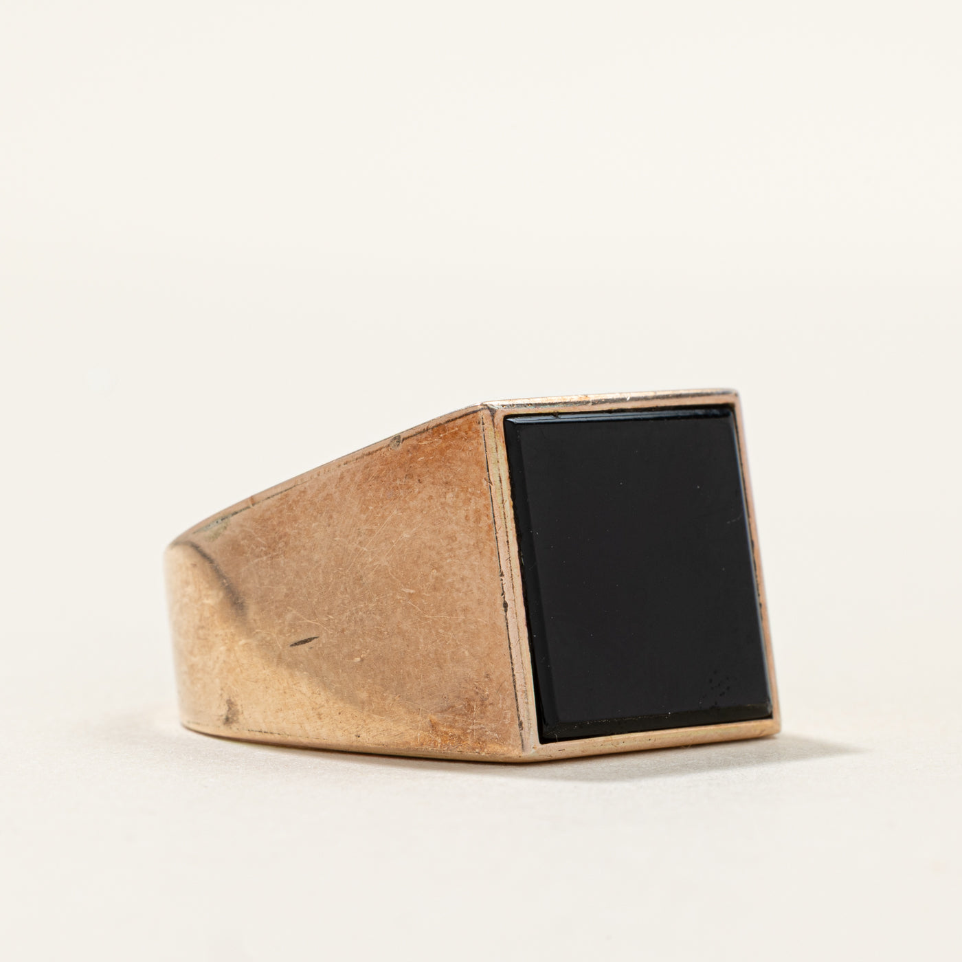Square Flush Set Onyx Signet Ring | SZ 9.75