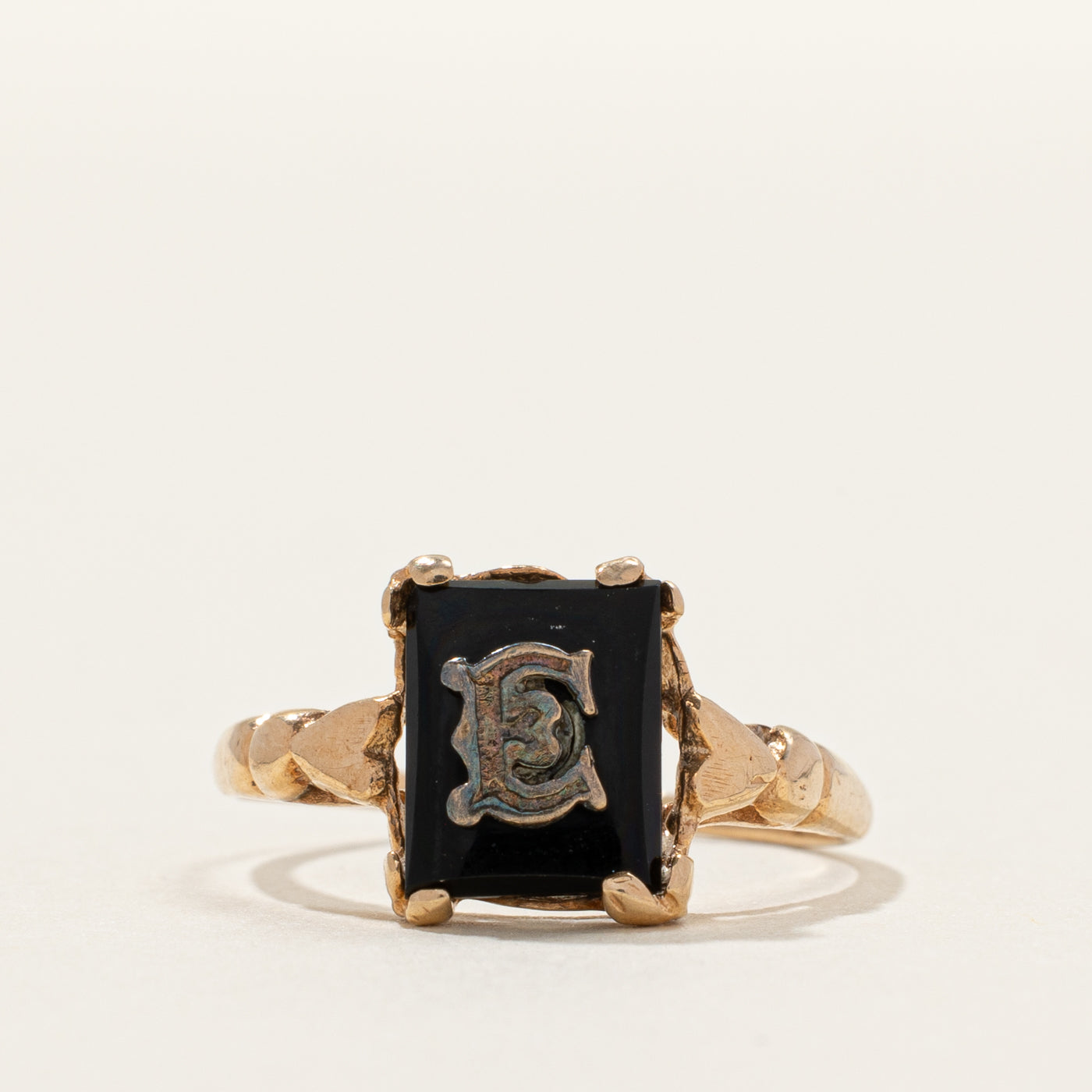 Rose Gold "E" Textured Initial Signet Ring | SZ 5.25
