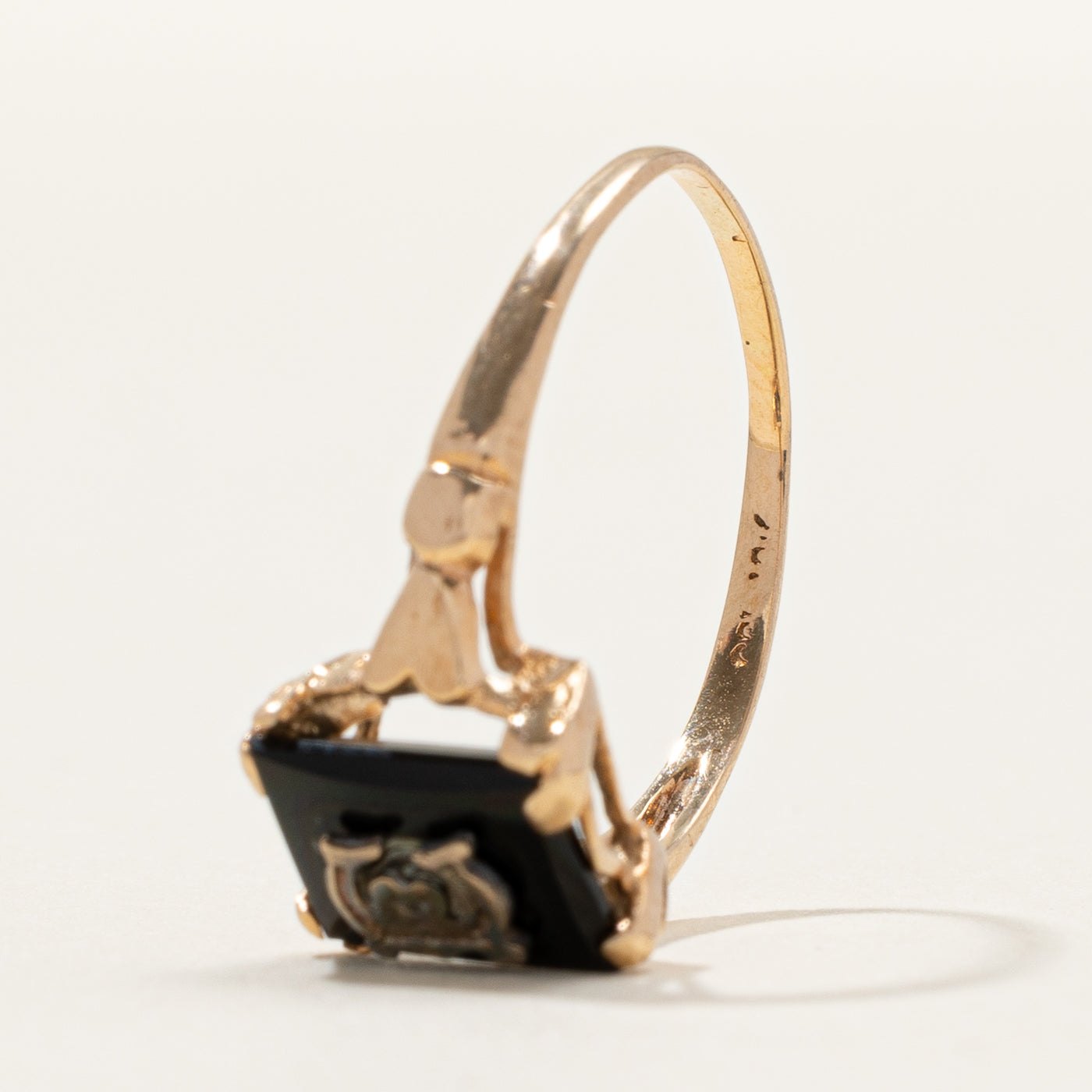 Rose Gold "E" Textured Initial Signet Ring | SZ 5.25