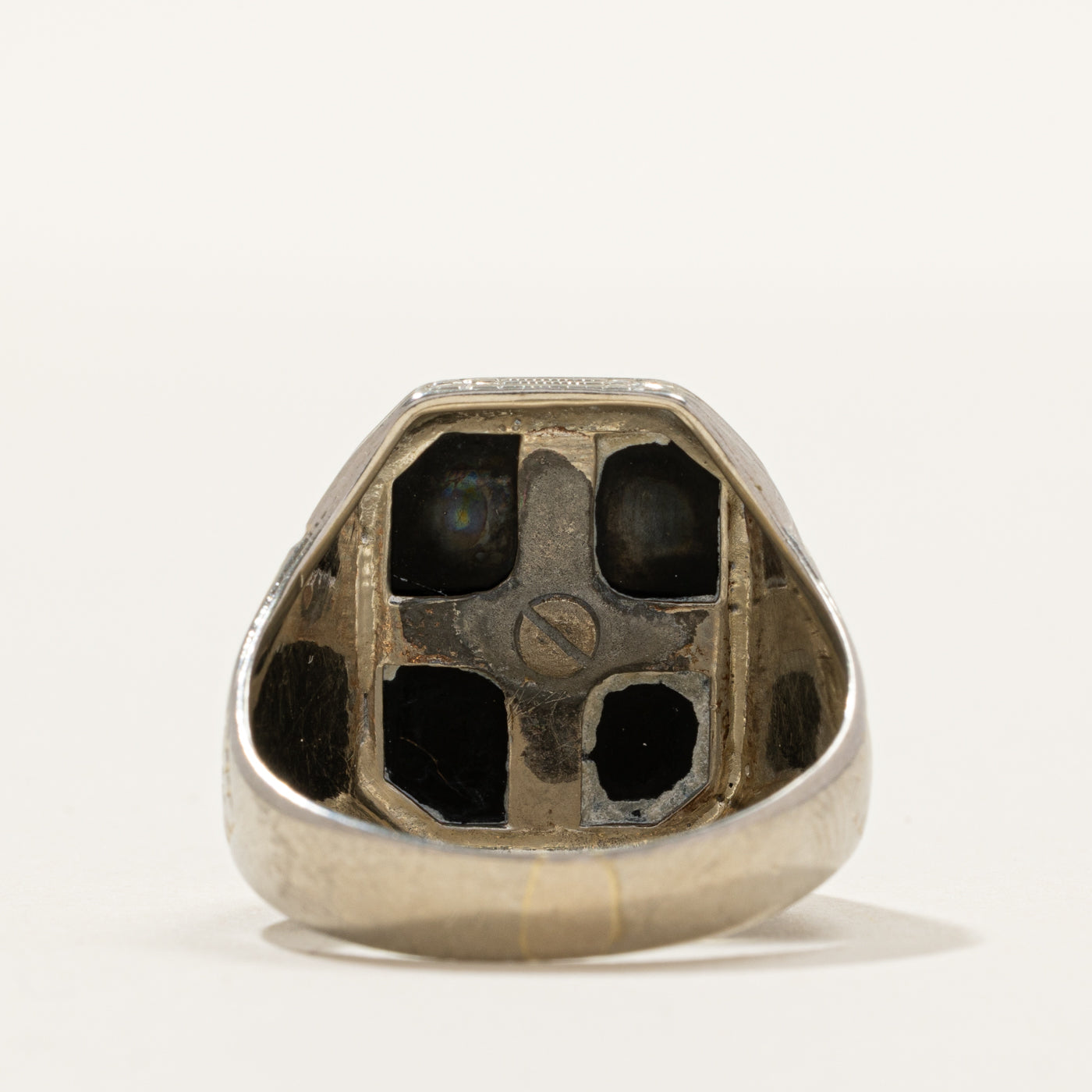 White Gold Onyx "S" Embossed Initial Signet Ring | SZ 8