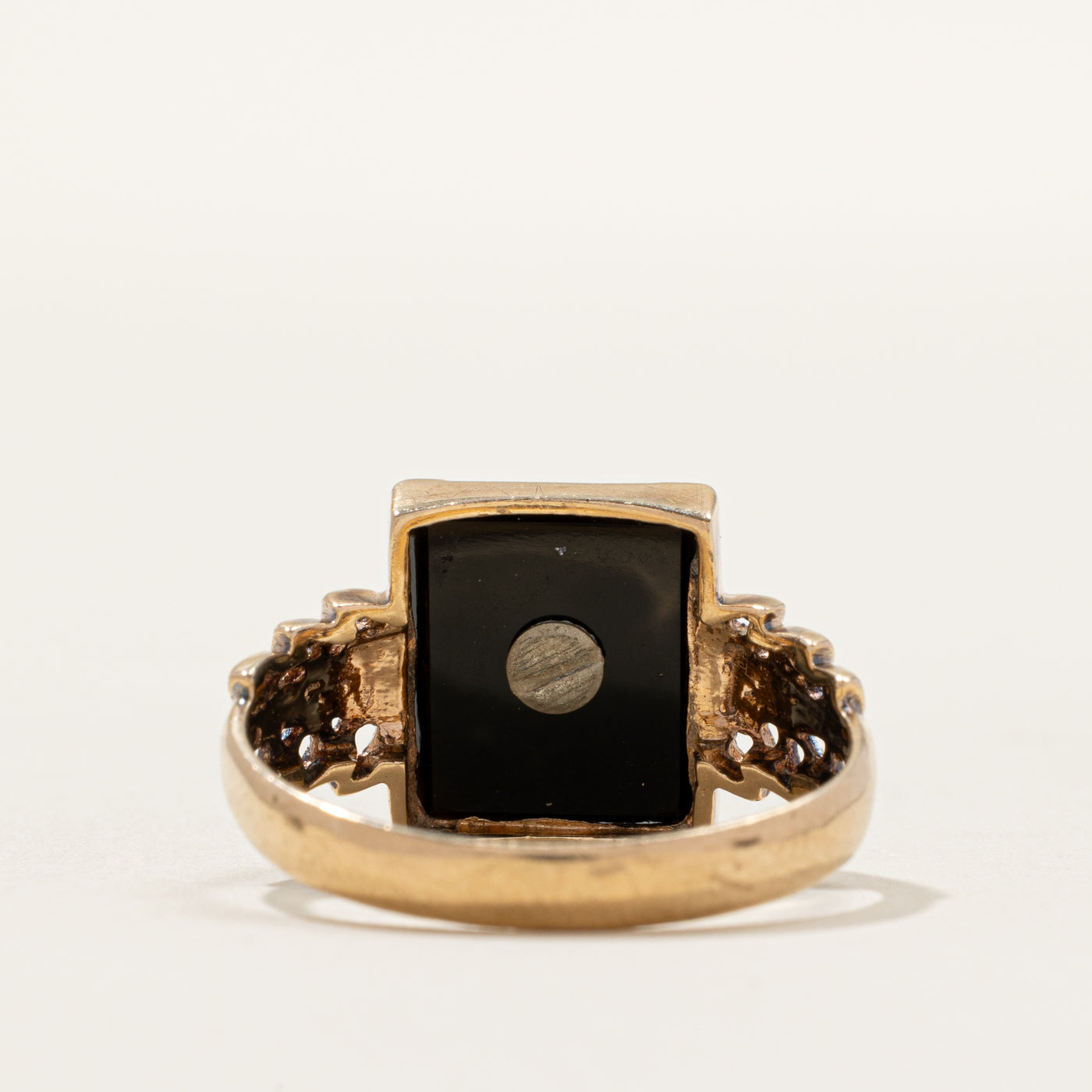 Onyx Letter "P" Initial Textured Signet Ring | SZ 9.5