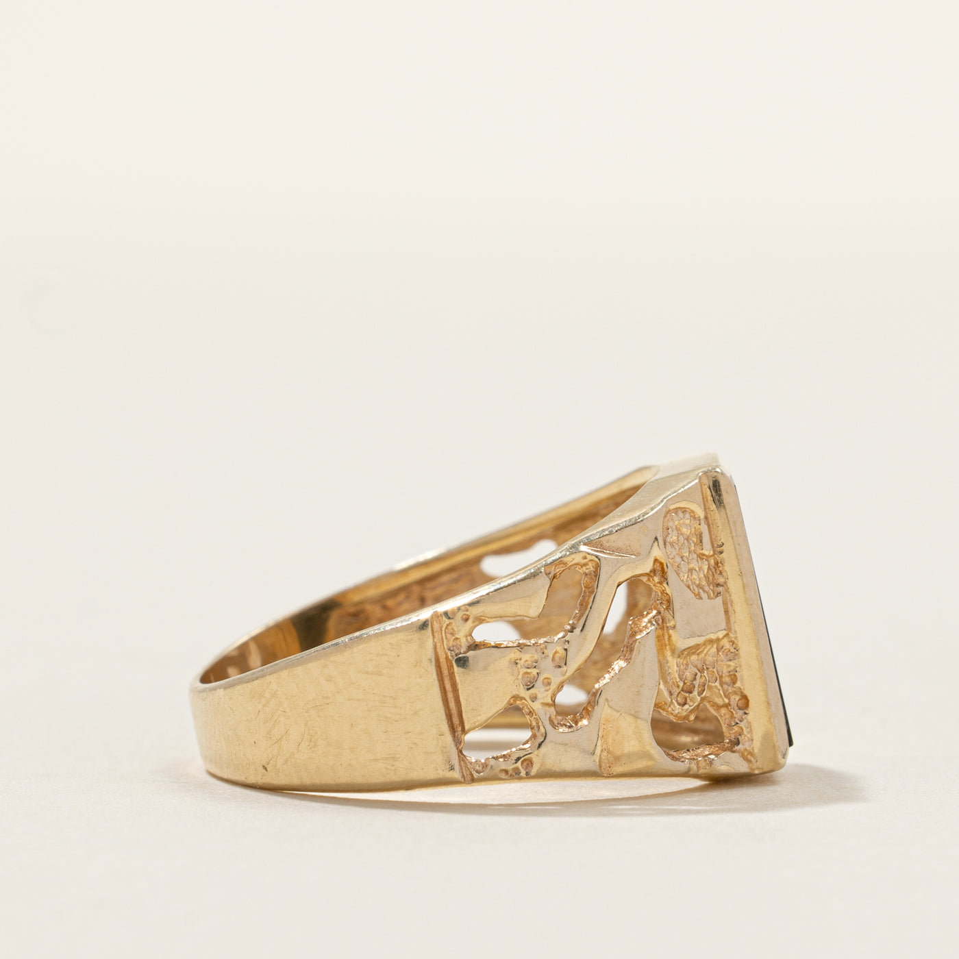 Flush Set Onyx & Diamond Textured Signet Ring | 0.002ct | SZ 8.25