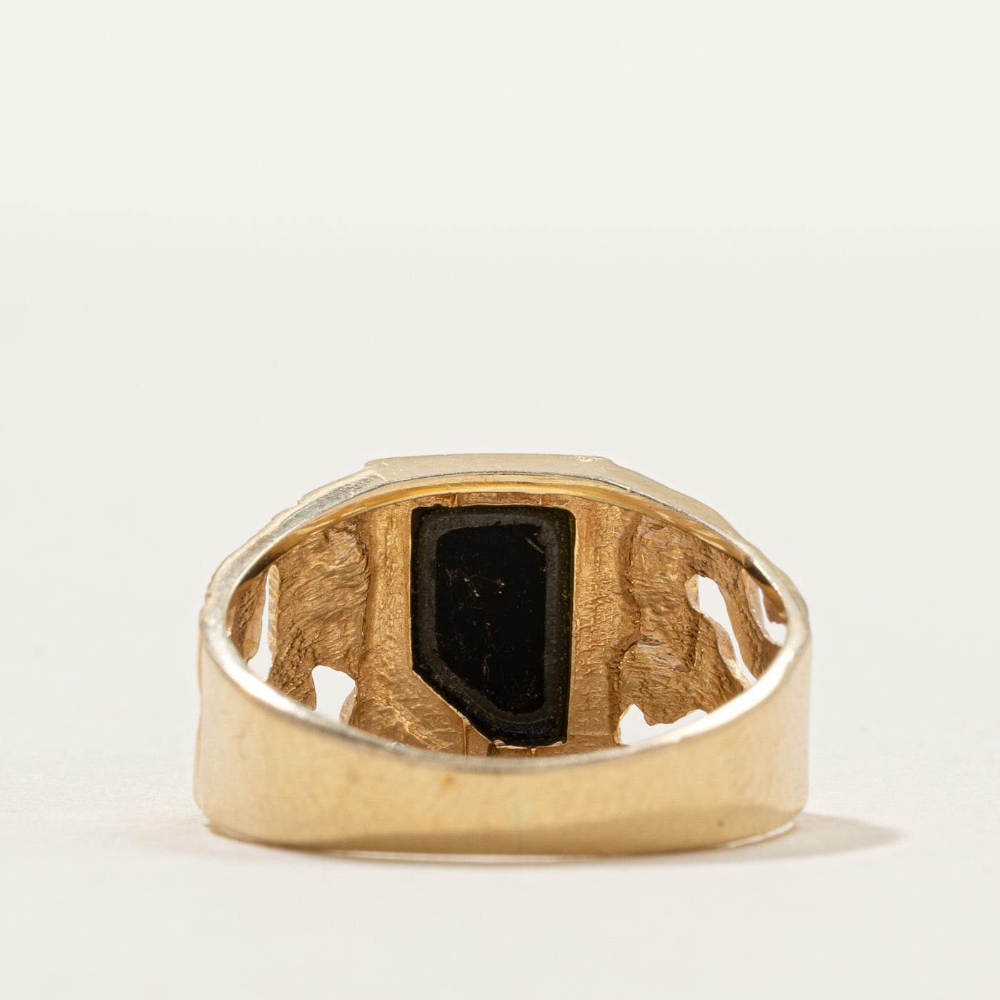 Flush Set Onyx & Diamond Textured Signet Ring | 0.002ct | SZ 8.25