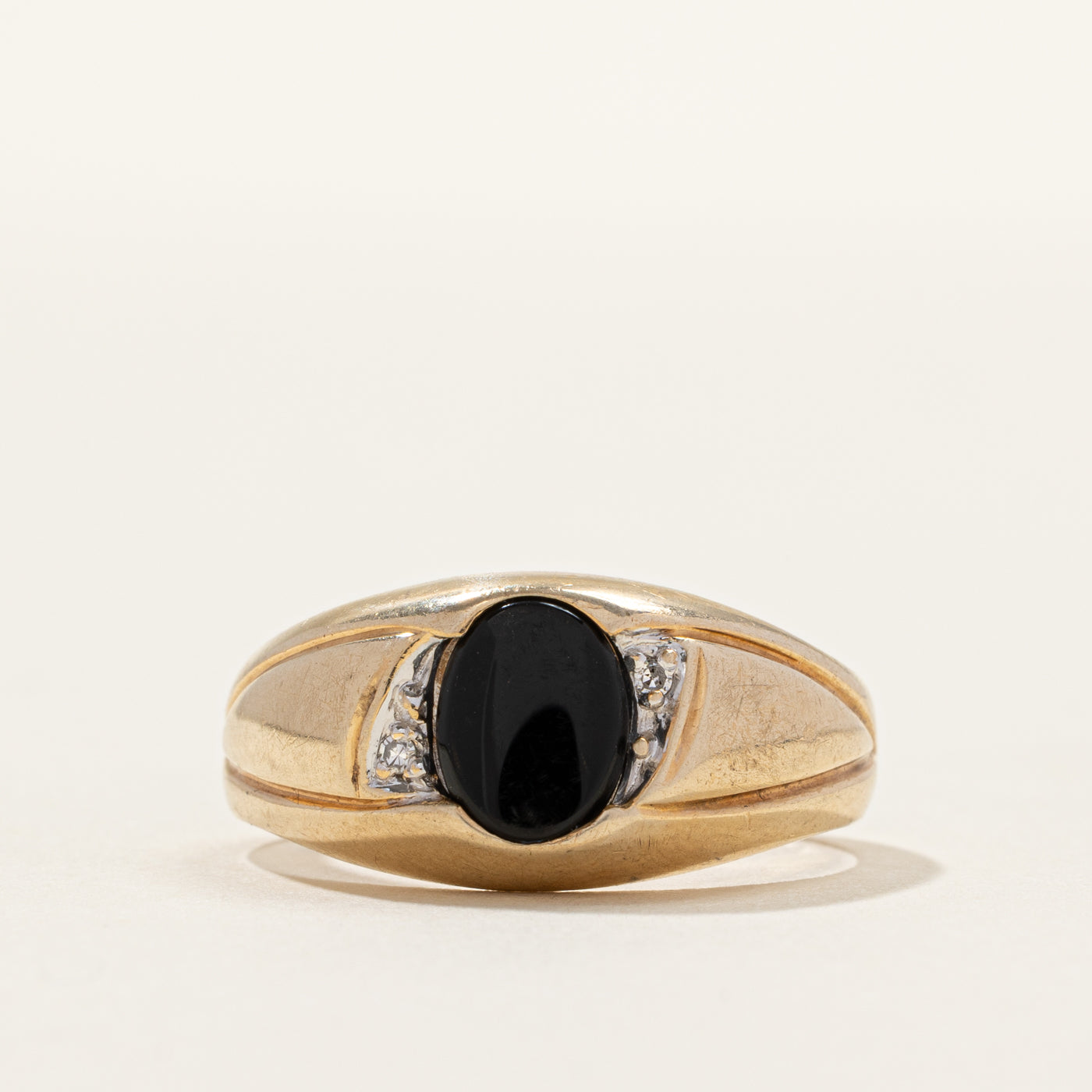 Oval Onyx & Diamond Dome Ring | 0.01ctw | SZ 8