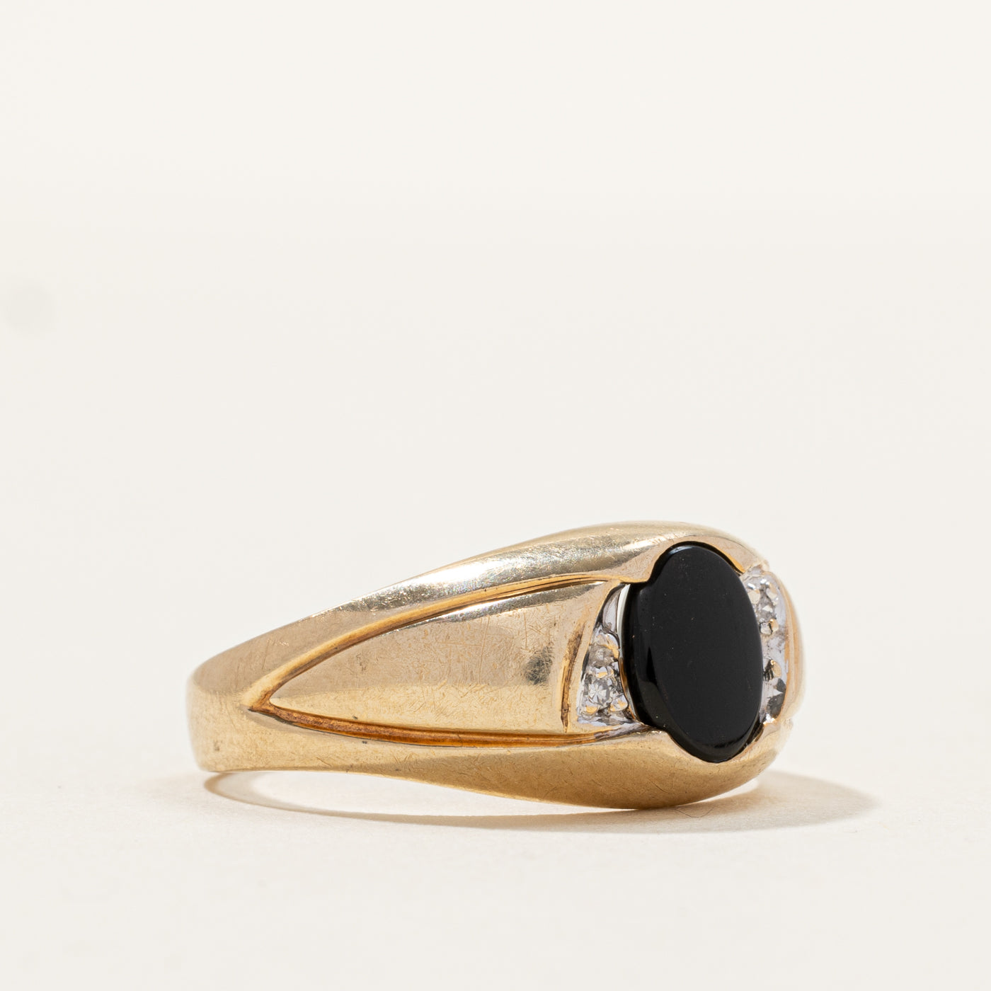 Oval Onyx & Diamond Dome Ring | 0.01ctw | SZ 8