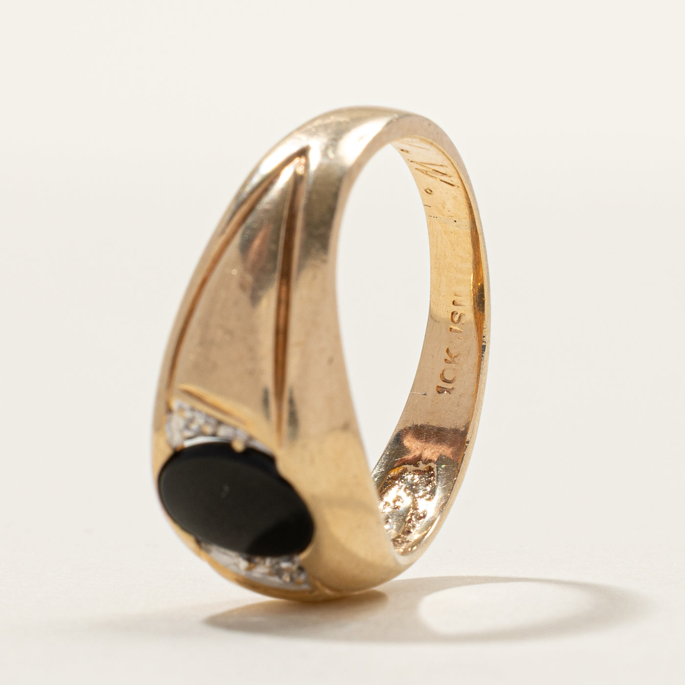 Oval Onyx & Diamond Dome Ring | 0.01ctw | SZ 8