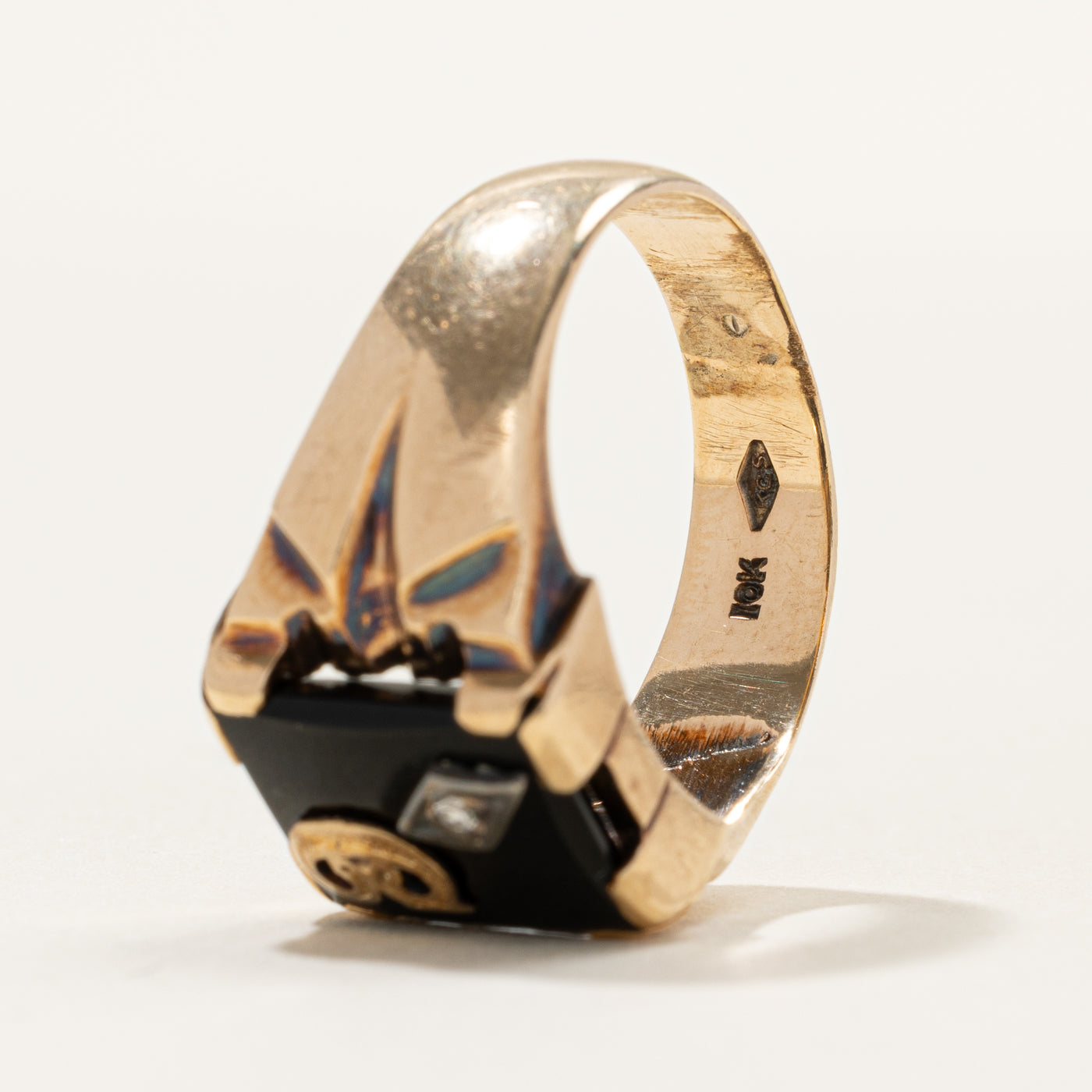 Onyx & Diamond "C" Initial Signet Ring | 0.01ct | SZ 9.25