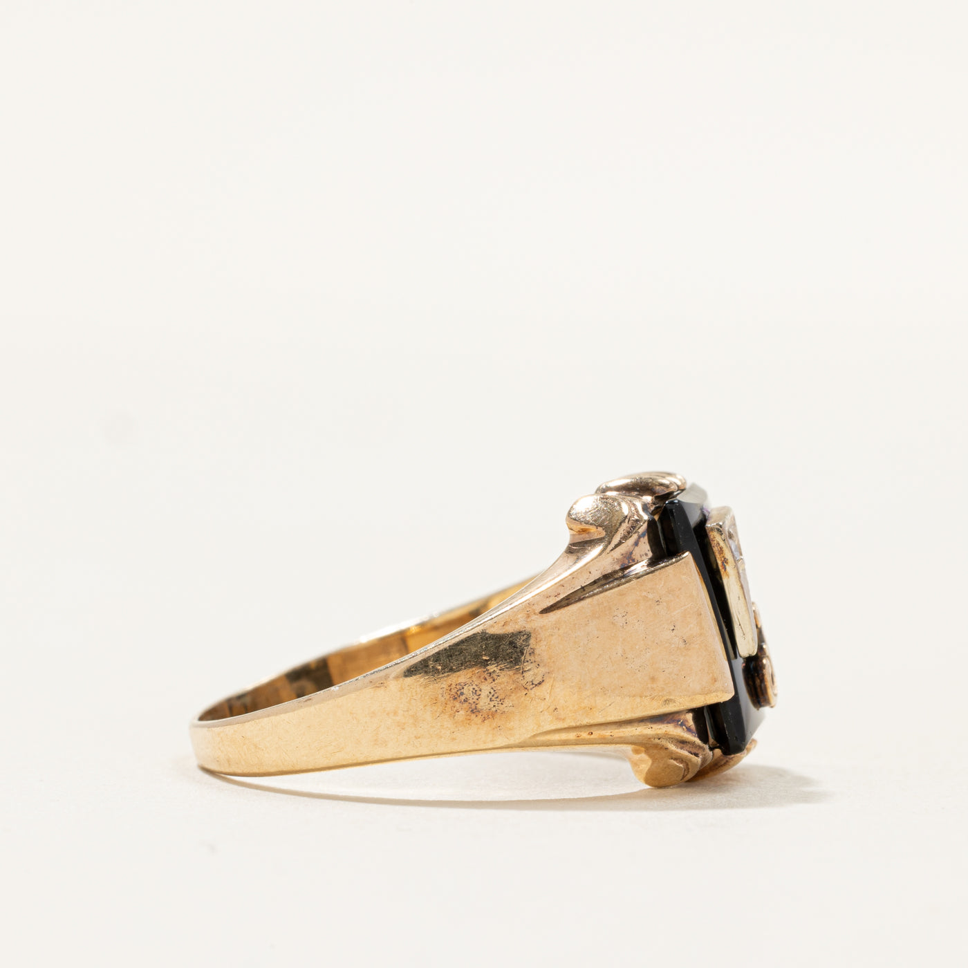 Onyx & Diamond "J" Initial Signet Ring | 0.003ct | SZ 11.75