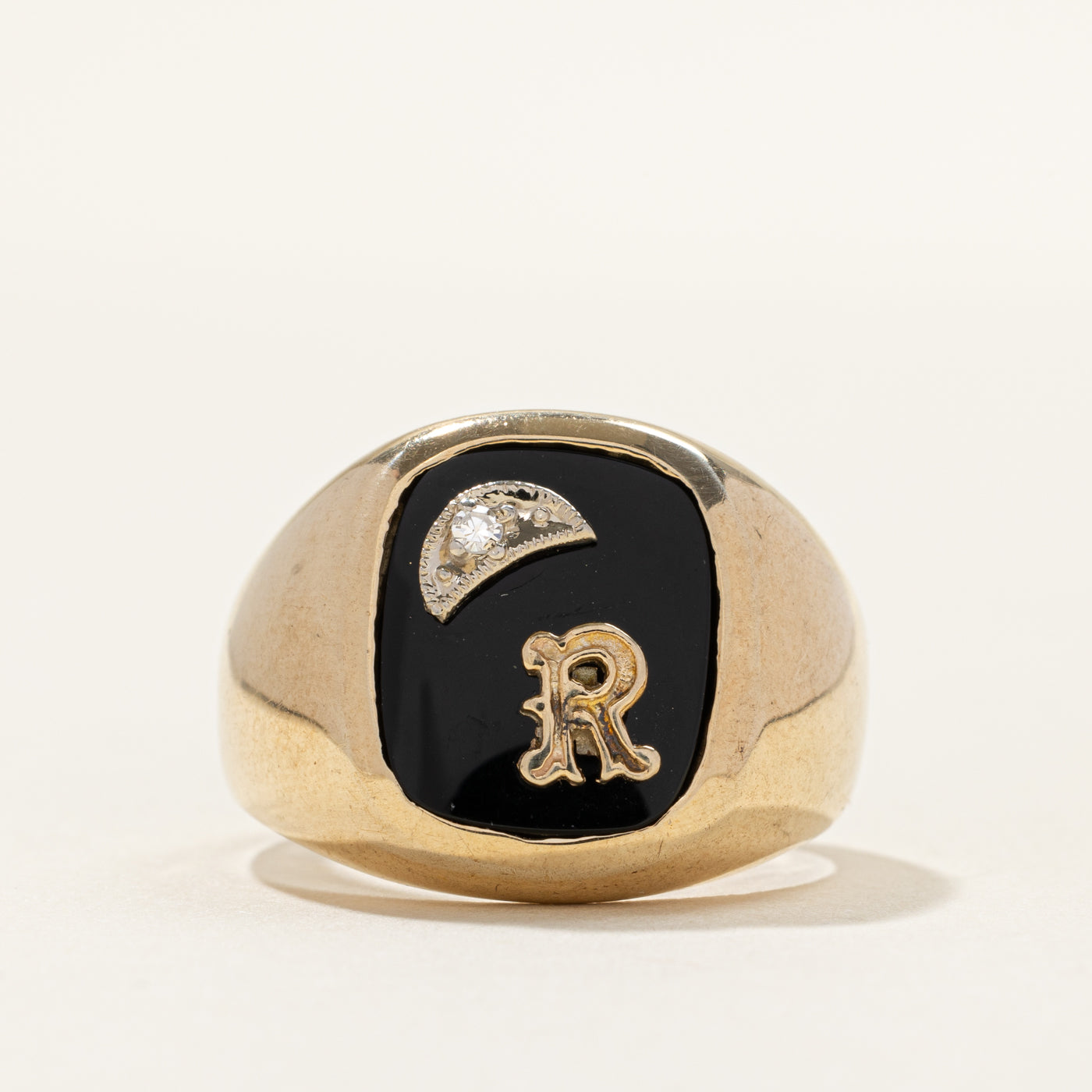 Only & Diamond "R" Initial Signet Ring | 0.02ct | SZ 10
